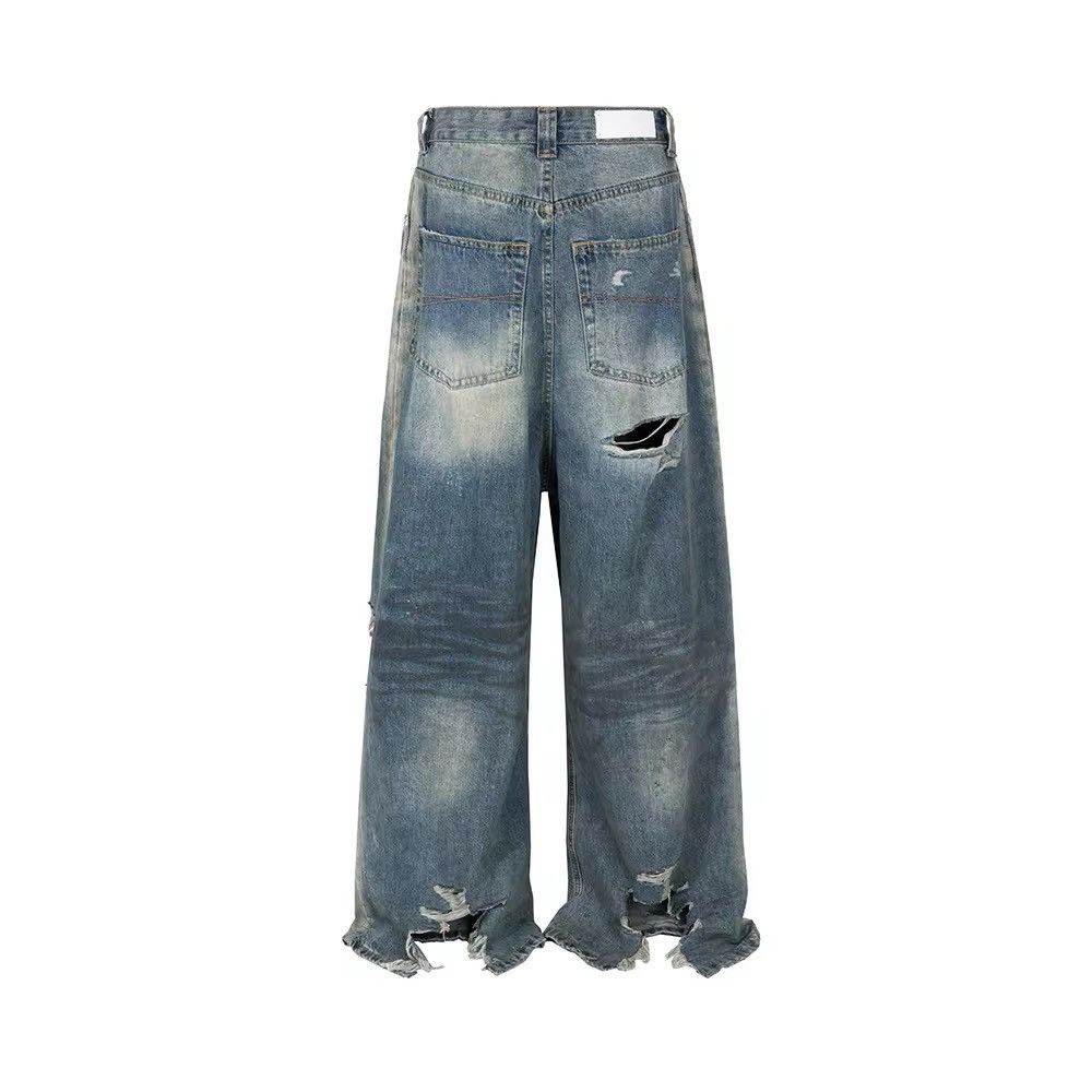 Japanese Brand × Vintage Frayed Damaged Hole Baggy Wide Leg Jean Size US 34 / EU 50 - 3 Thumbnail