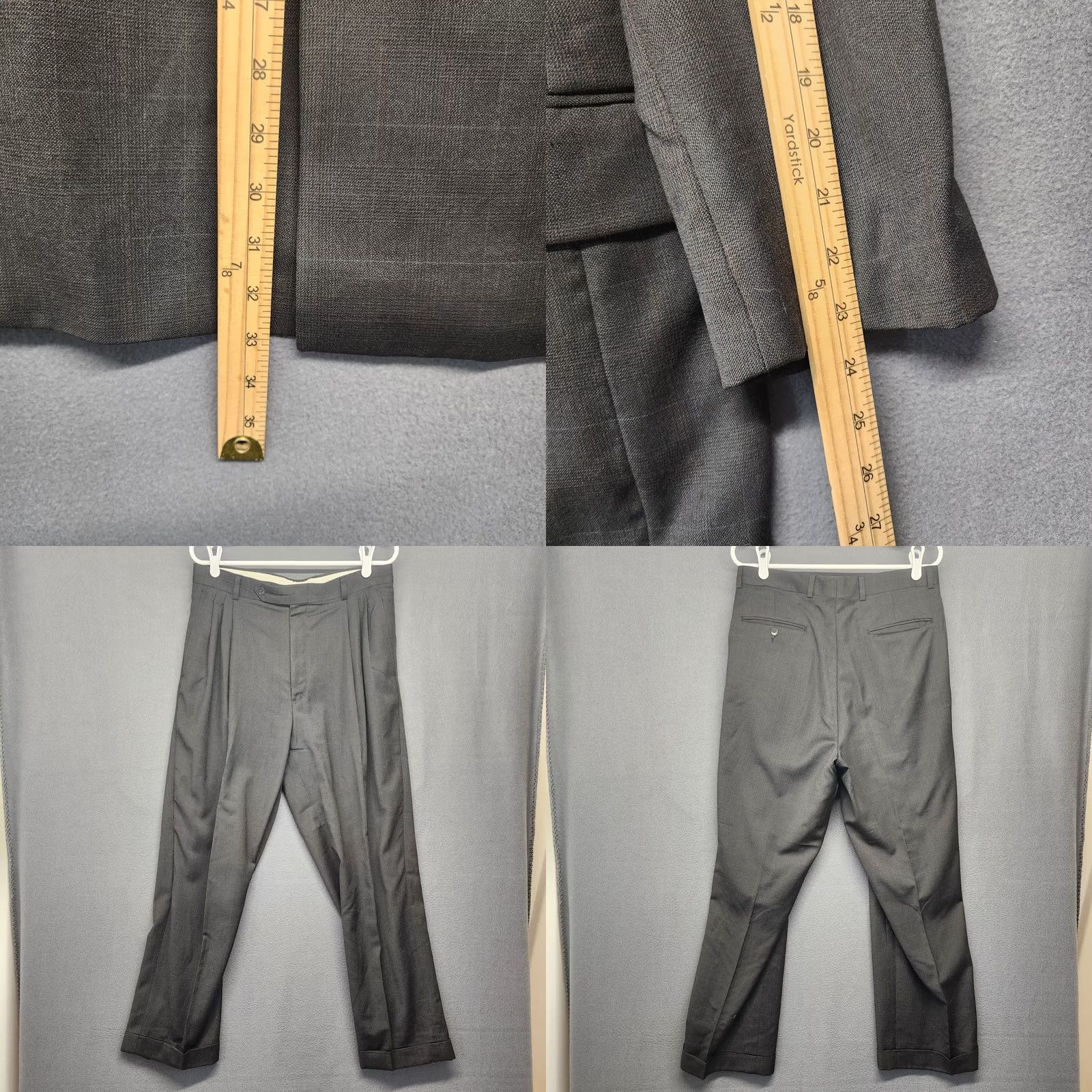 Evan Picone VINTAGE Evan Picone Suit Men Gray Plaid 100% Wool 44R W32 L29 Double Breasted Pleated Cuffed 2 Piece Men’s Wool Suit Size 44R - 9 Thumbnail