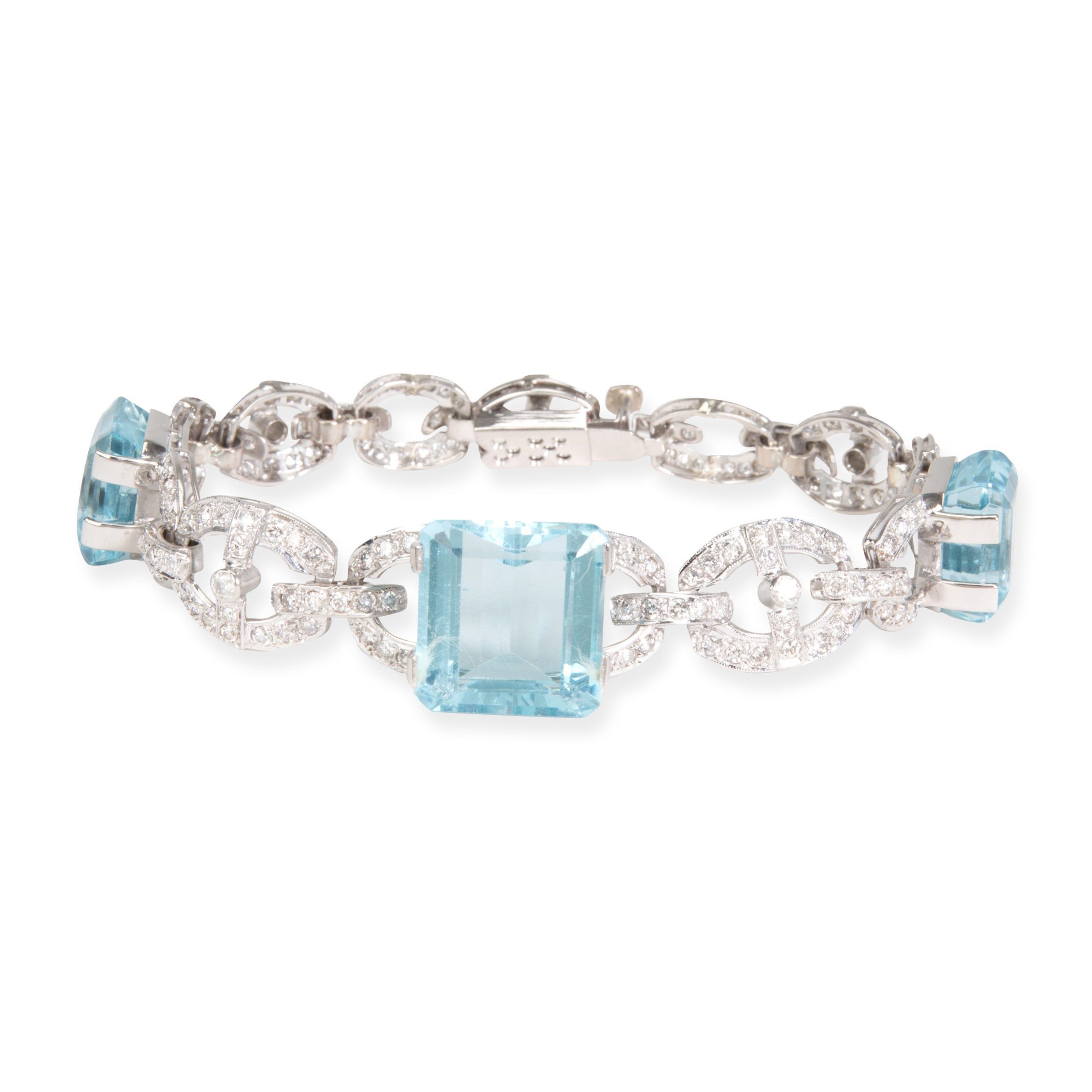 Vintage Aquamarine Diamond Bracelet in Platinum CTW