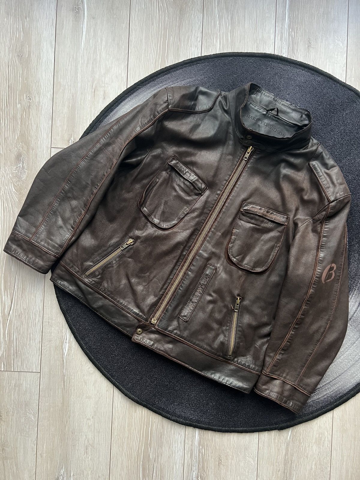 Harley Davidson × Vintage Vintage Rare Harley Davidson Faded motorcyle Jacket Size US XL / EU 56 / 4 - 1 Thumbnail