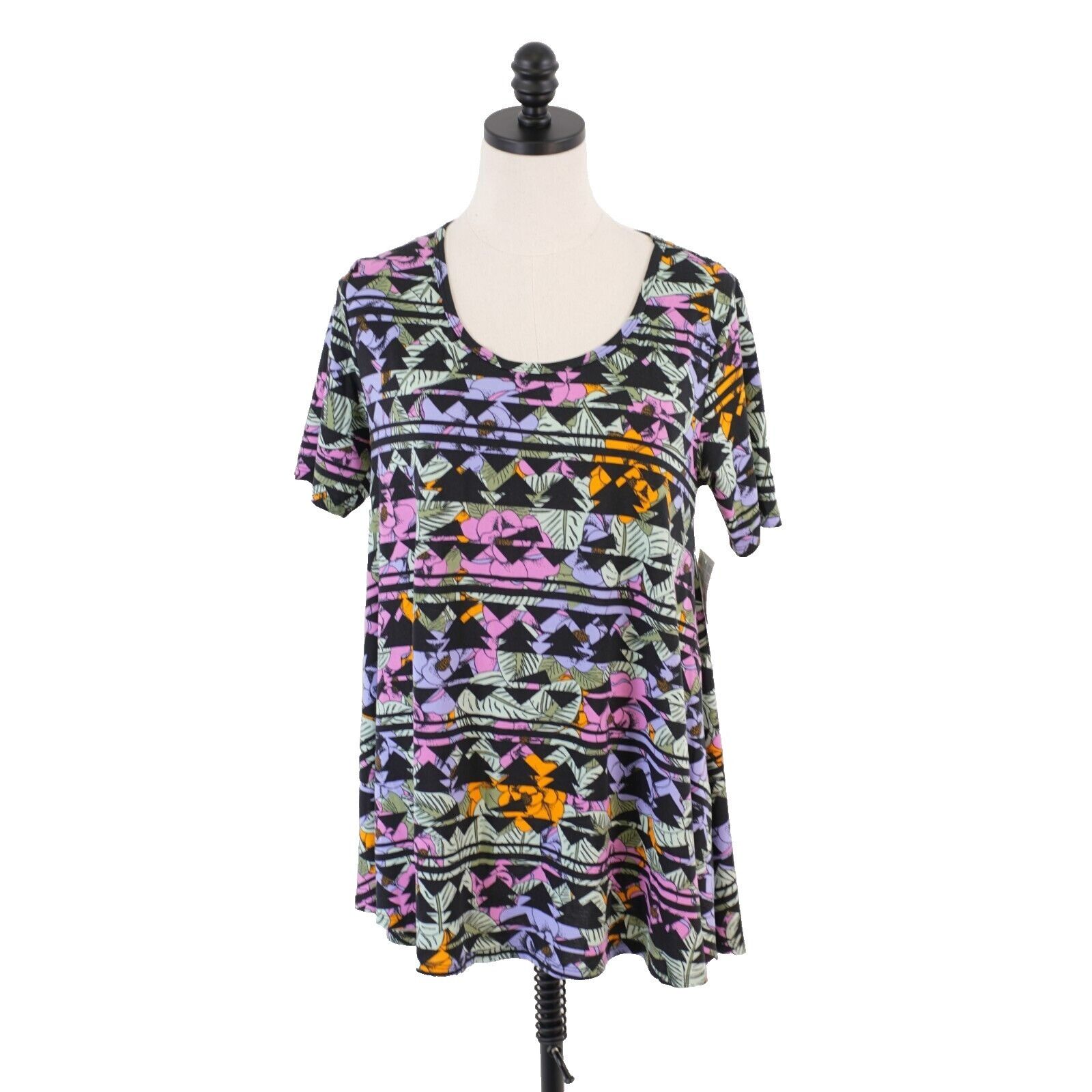 Designer NEW LuLaRoe Perfect T Black Colorful Floral Aztec Scoop Neck Size S / US 4 / IT 40 - 1 Thumbnail