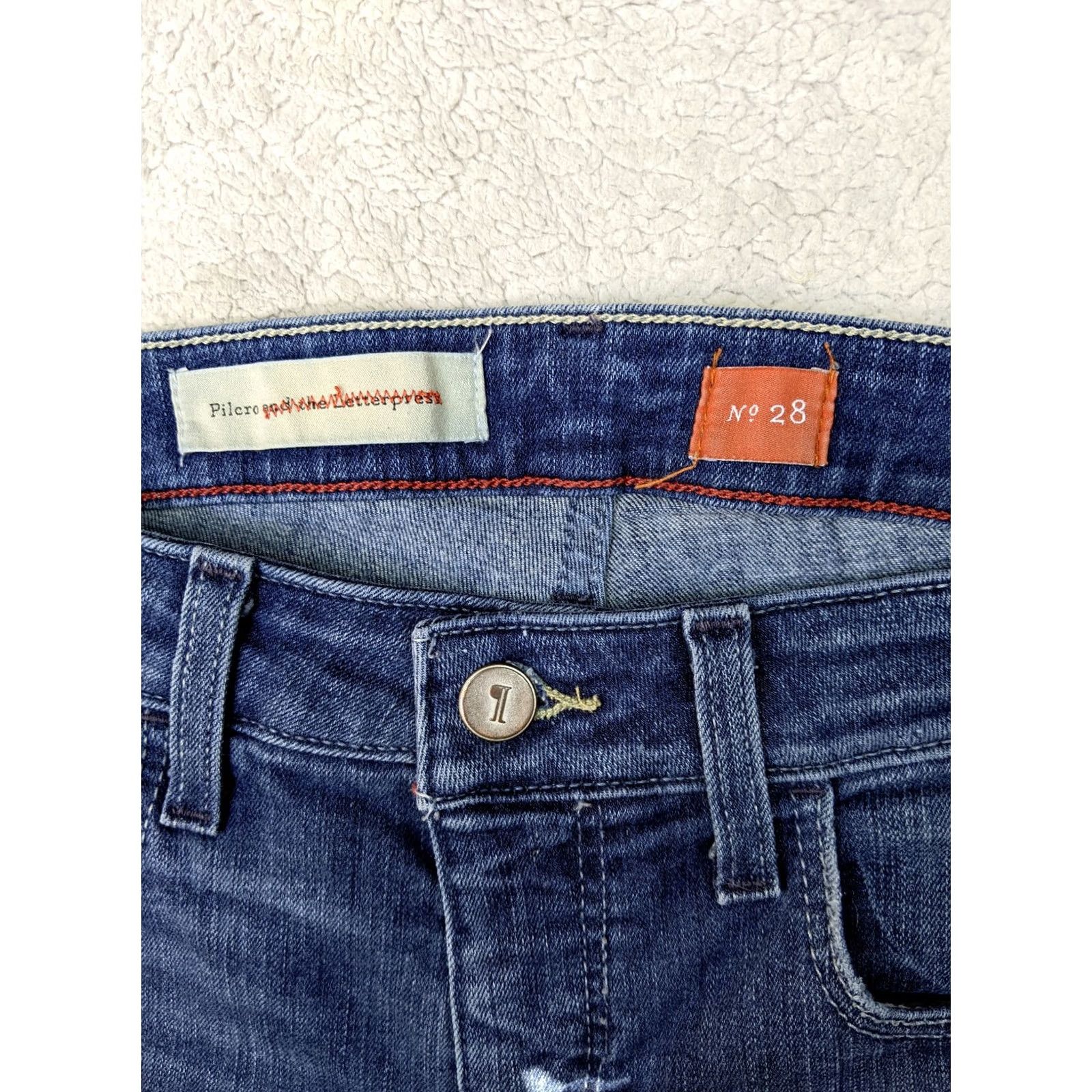 Vintage Pilcro and the letterpress Womens Jeans 28 Slim Skinny Low Rise Distressed Patch Blue Denim - Mens? Women? Size 24" / US 00 / IT 34 - 4 Thumbnail