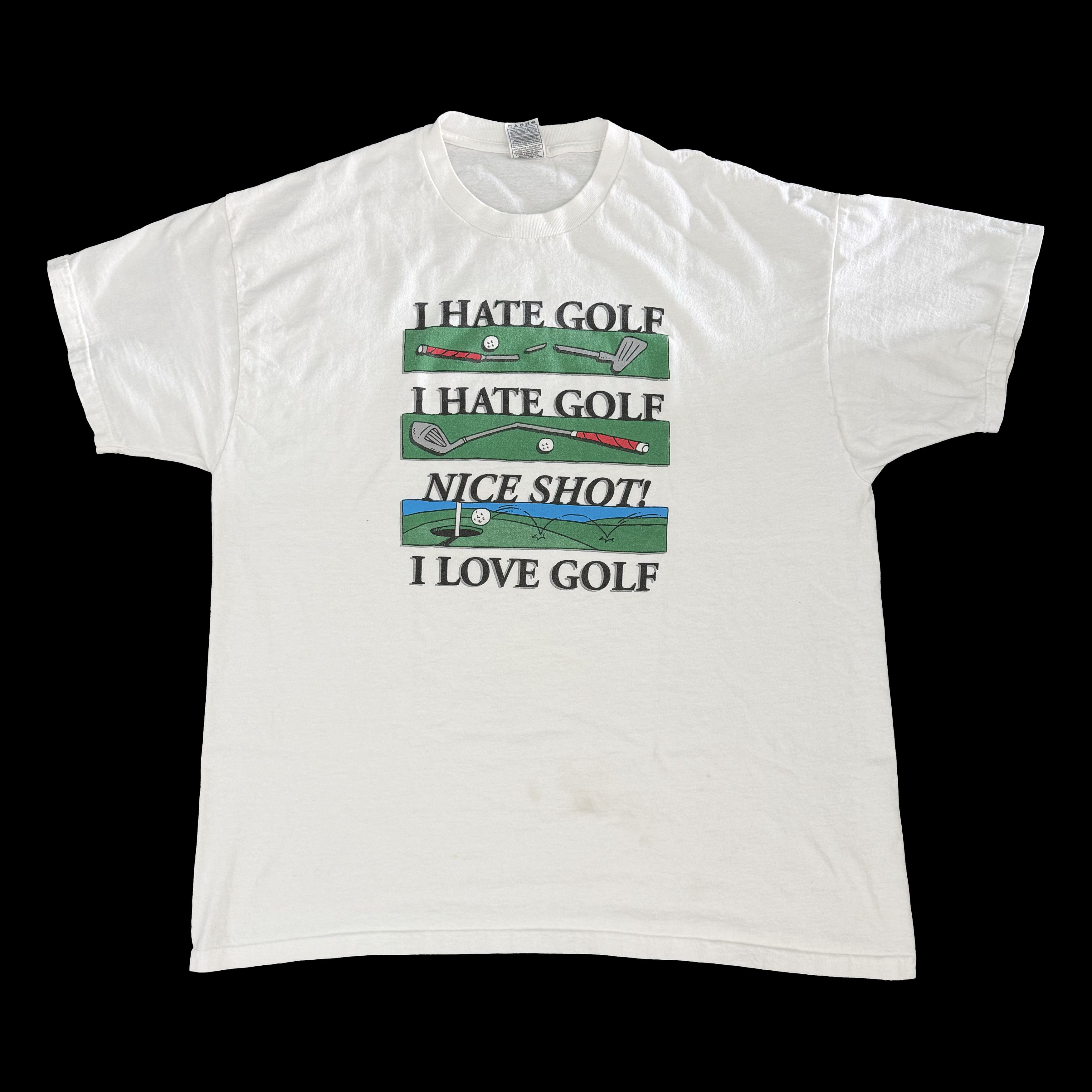 Fruit Of The Loom Vintage "I Hate Golf, I Love Golf" Graphic T-Shirt Size US XXL / EU 58 / 5 - 1 Thumbnail