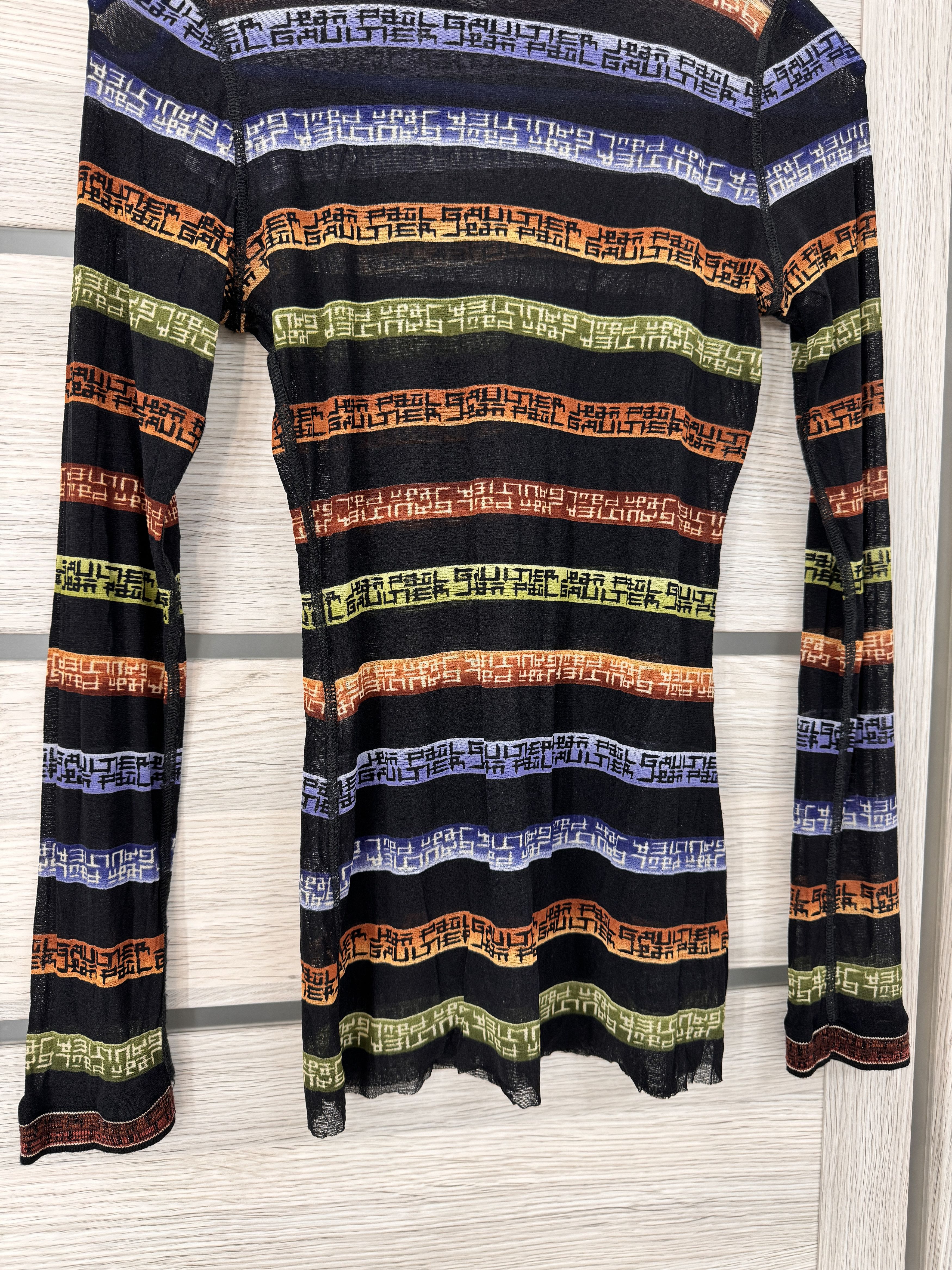 Jean Paul Gaultier × Vintage Vintage Jean Paul Gaultier Mesh Top LS Stripe Logo Print Size M / US 6-8 / IT 42-44 - 8 Thumbnail