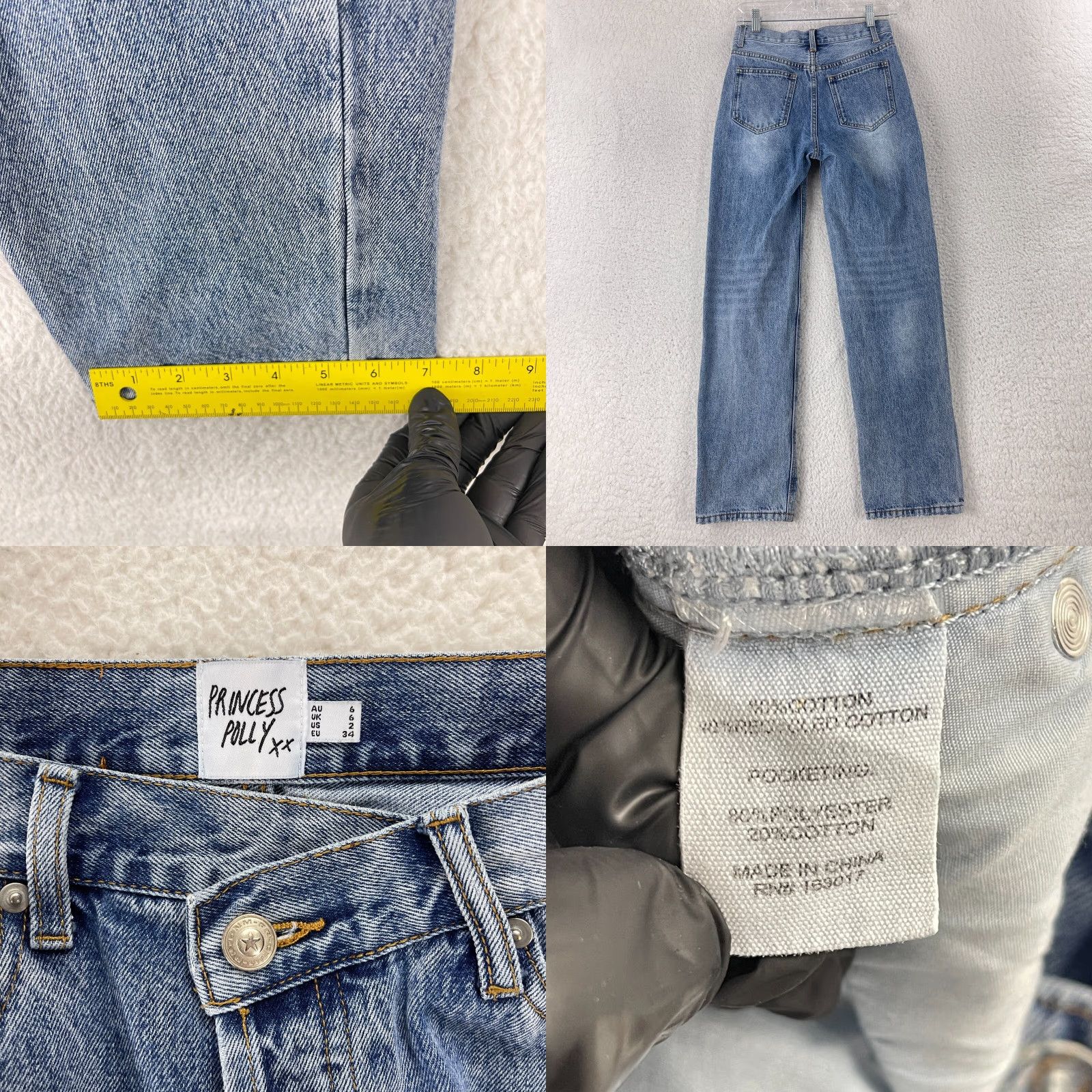 PRINCESS POLLY Princess Polly Jeans Womens Size 2 Blue Denim Wide Leg Mid Rise Casual Loose Jeans Boots Size 26" / US 2 / IT 38 - 9 Thumbnail