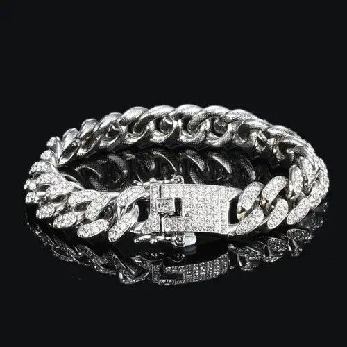 Jewelry Titanium Steel CZ Link Chain Bracelet for Men Women Size ONE SIZE - 1 Thumbnail
