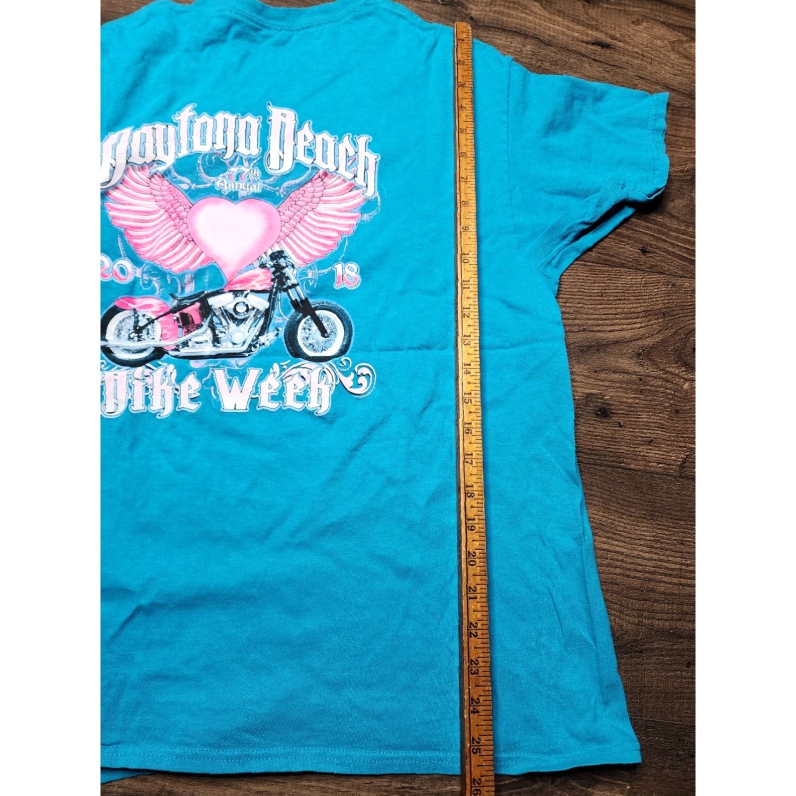 Gildan VINTAGE Daytona Beach Bike Week 2018 77th Annual Women's T-Shirt Harley Davidson Motorcycle Logo Blue Casual All Seasons Size L Size L / US 10 / IT 46 - 3 Thumbnail