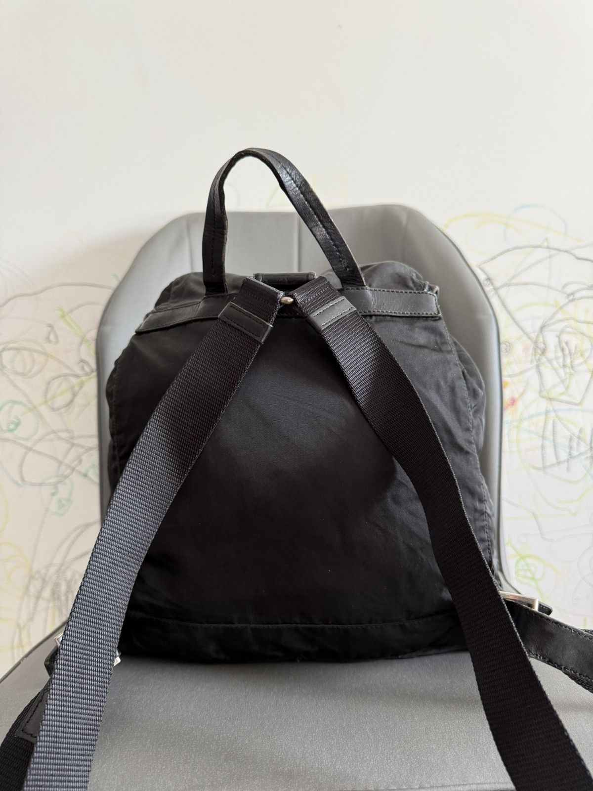 Prada Vintage Prada Black Leather Large Backpack Size ONE SIZE - 2 Thumbnail