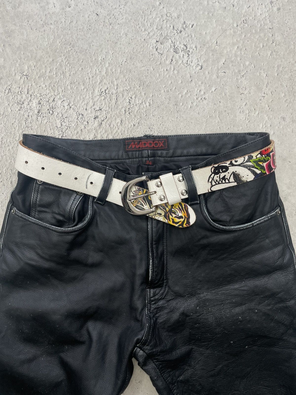 Ed Hardy Rare leather avant garde multi print belt y2k Size ONE SIZE - 1 Thumbnail