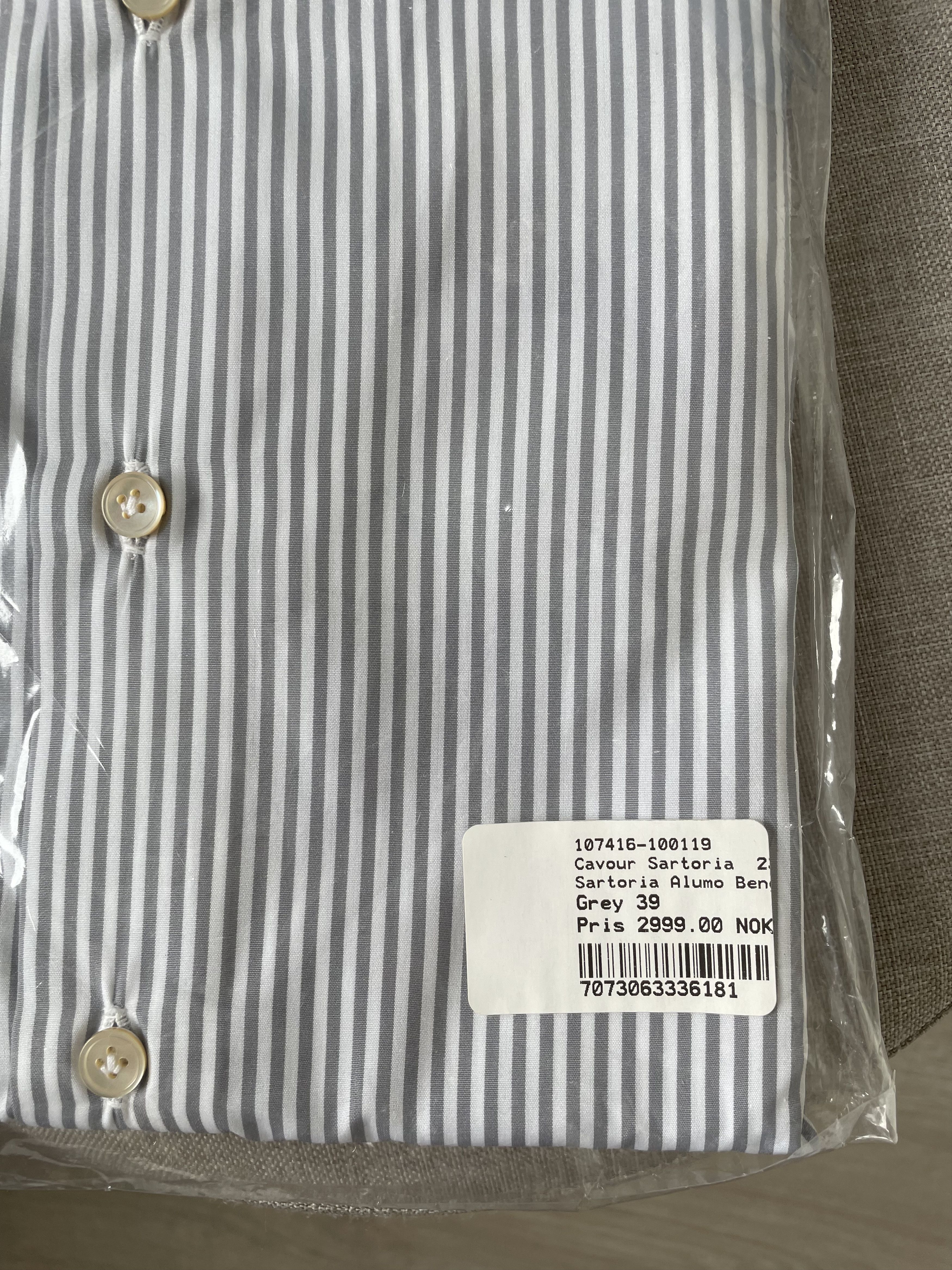 Other NWT Cavour Sartoria handmade grey striped shirt, size 15.5 Size US S / EU 44-46 / 1 - 9 Thumbnail