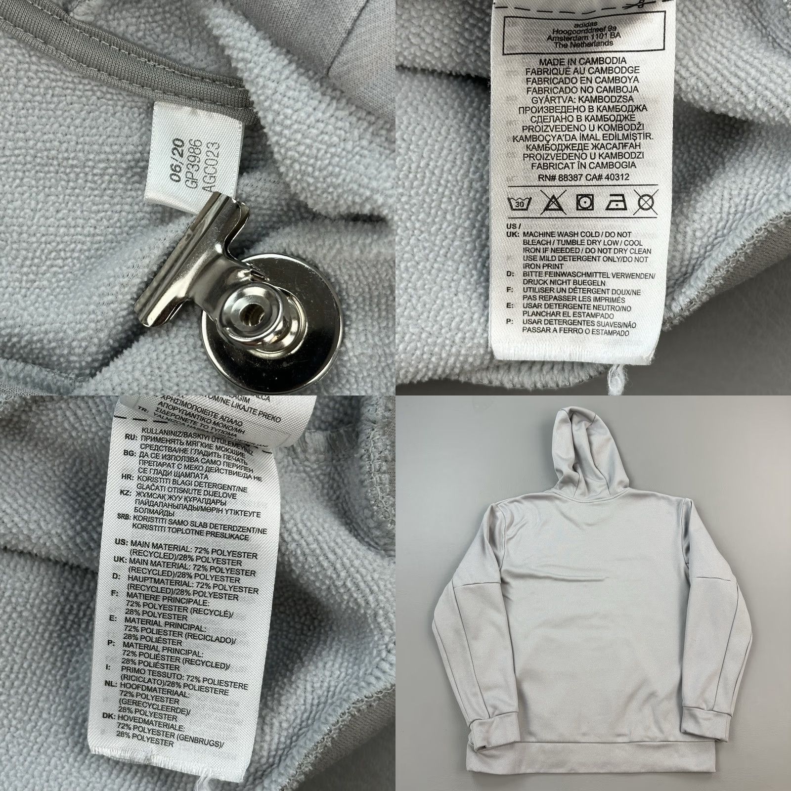 Adidas Adidas Hoodie Mens Large Gray Aeroready Big Logo Graphic Pullover Active Size US L / EU 52-54 / 3 - 8 Thumbnail