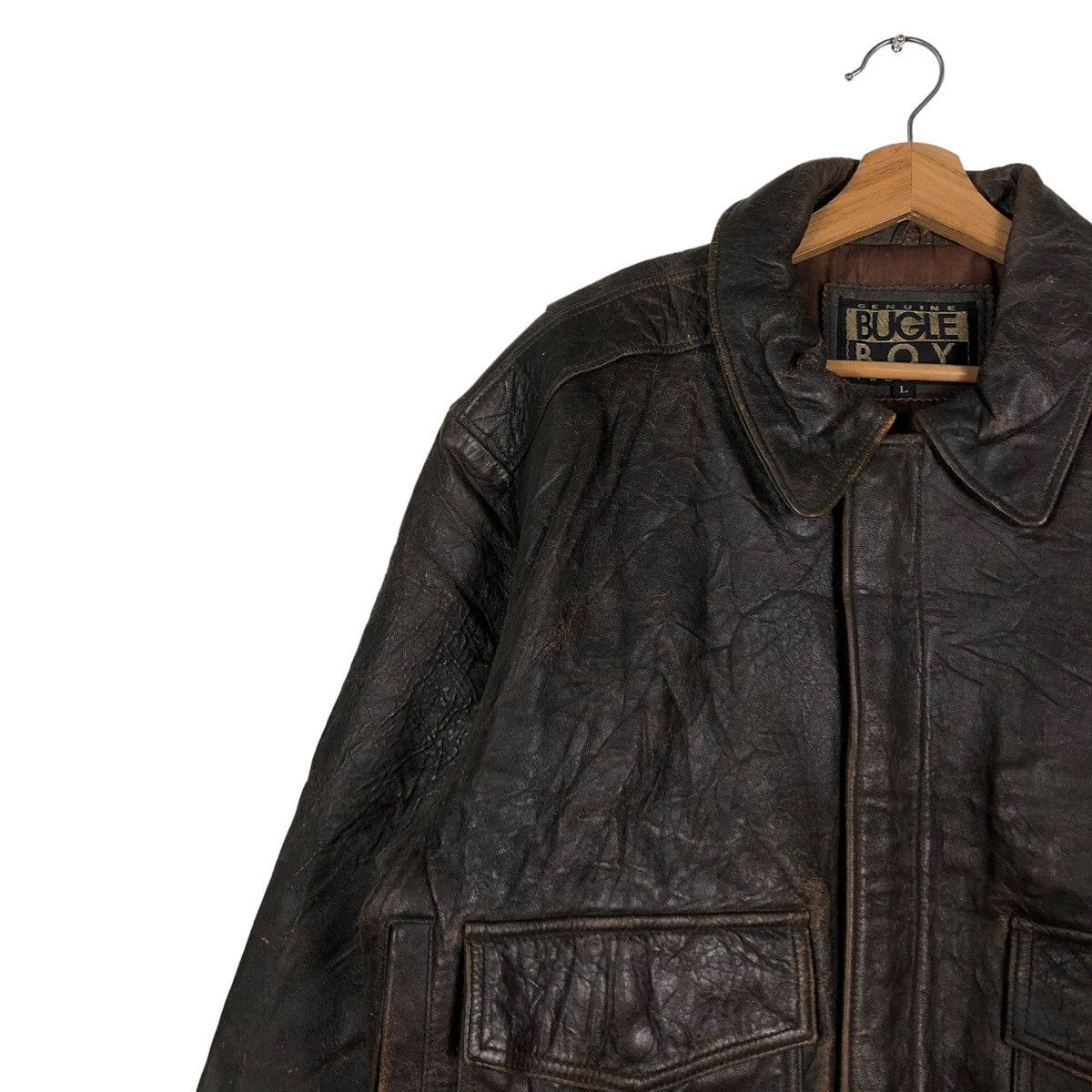 Vintage 🔥VINTAGE FLY GENUINE LEATHER JACKET BUGLE BIG LOGO Size US L / EU 52-54 / 3 - 6 Thumbnail