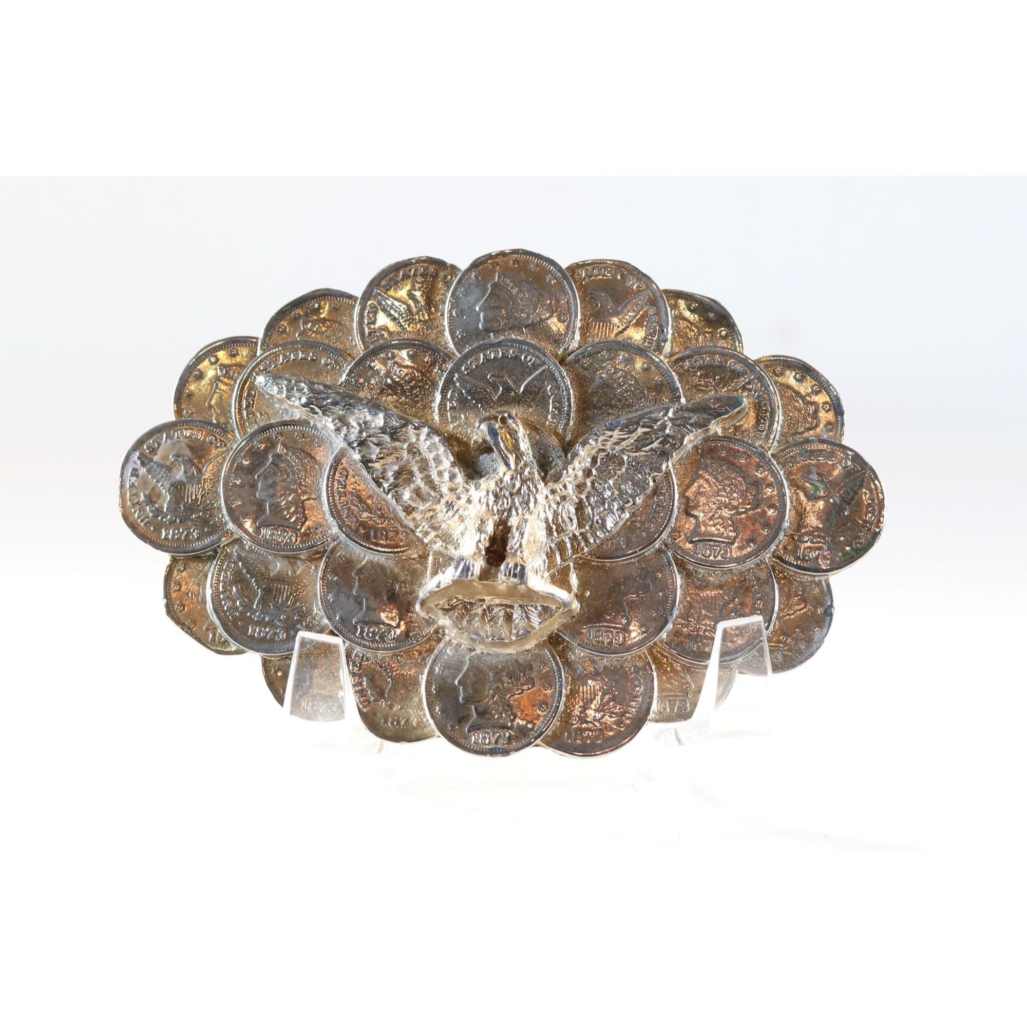Vintage Belt Buckle Eagle with 1873 Dimes Style Gold Tone Metal Buck Size ONE SIZE - 2 Thumbnail