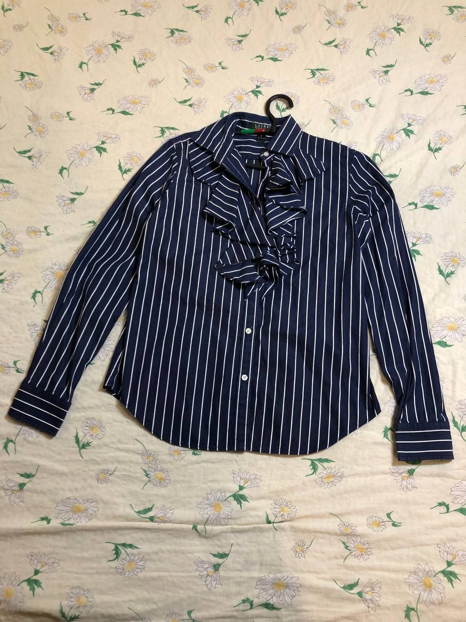 Polo Ralph Lauren Ralph Lauren Navy Striped Button Down Ruffle Shirt Size S / US 4 / IT 40 - 1 Thumbnail
