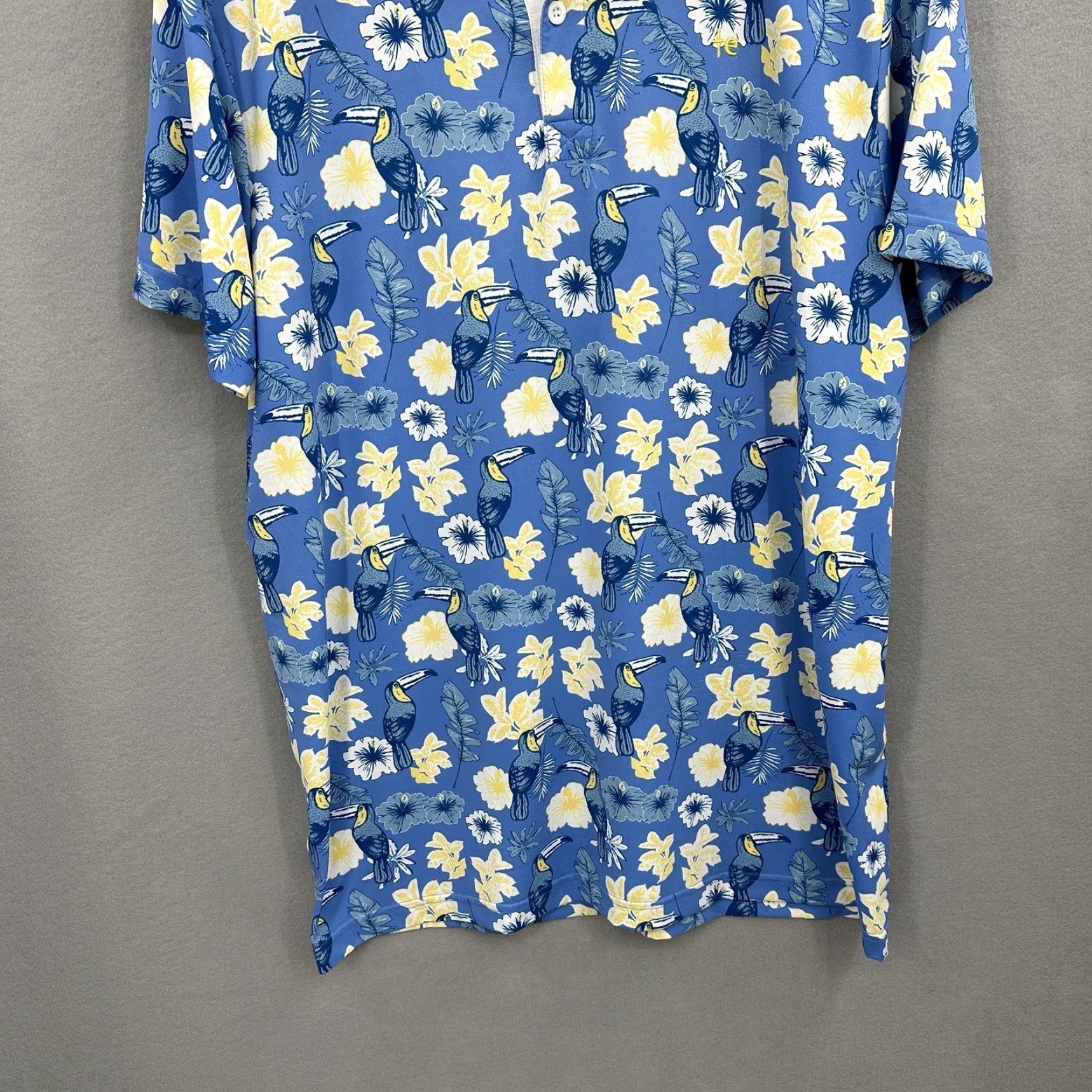 Vintage Tipsy Elves Polo Golf Shirt Mens L Floral Toucan Blue Short Sleeve Preppy Aloha Bird Beach 90s Mens Size US L / EU 52-54 / 3 - 3 Thumbnail
