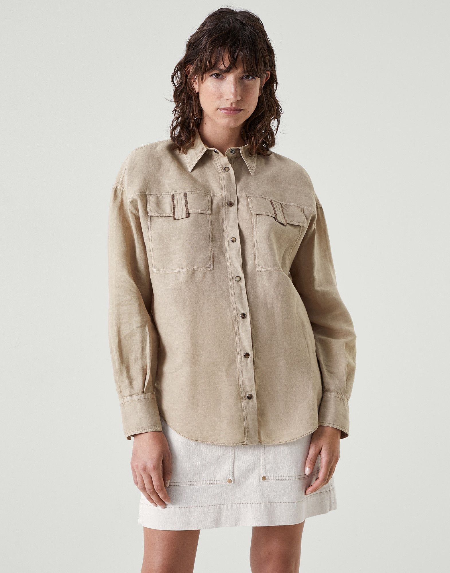 Brunello Cucinelli o1y0725 Shirt in Beige Size XL / US 12-14 / IT 48-50 - 1 Thumbnail