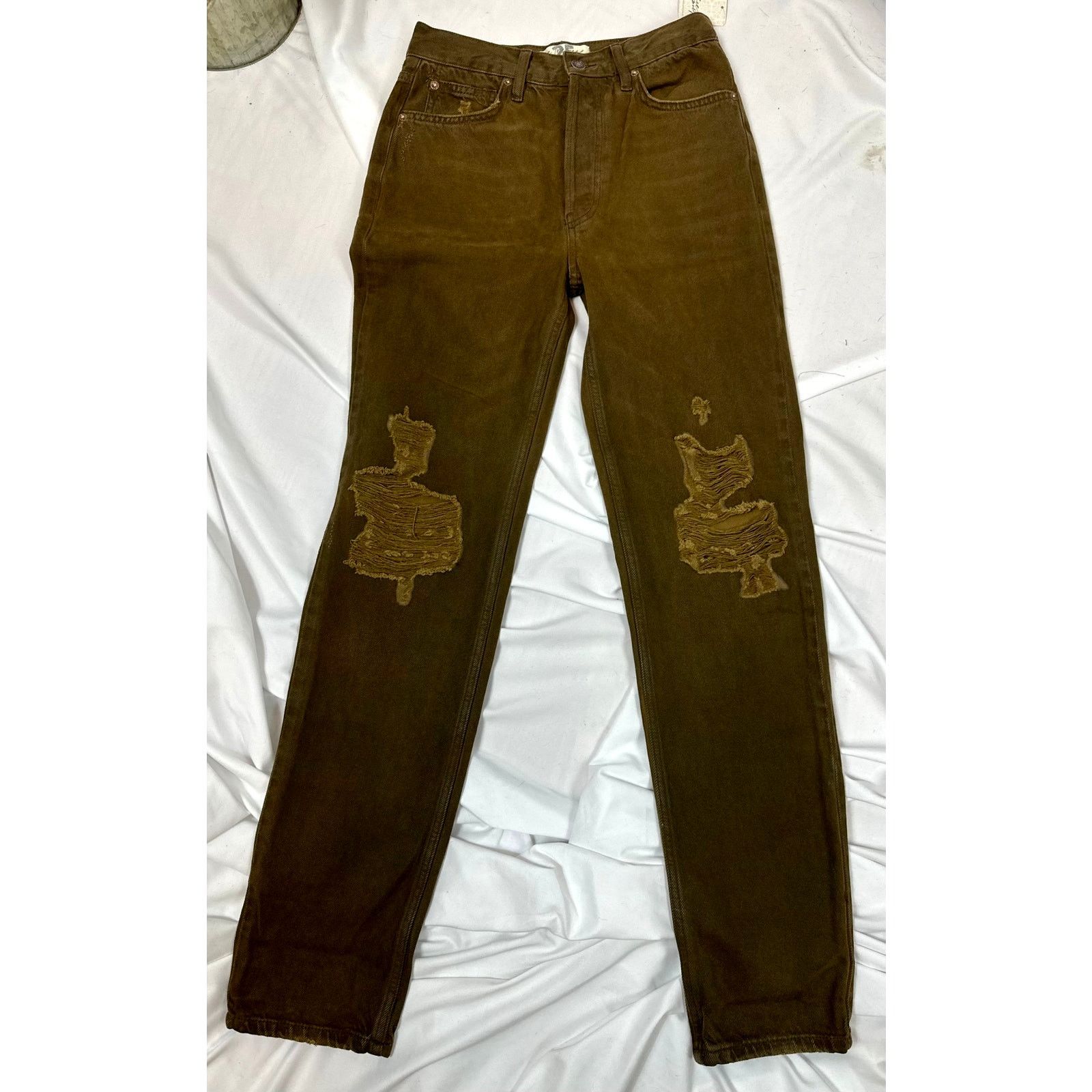 Free People Free People The Lasso Distressed Straight-leg Jeans Brown 25 Size 25" / US 0 / IT 36 - 5 Thumbnail