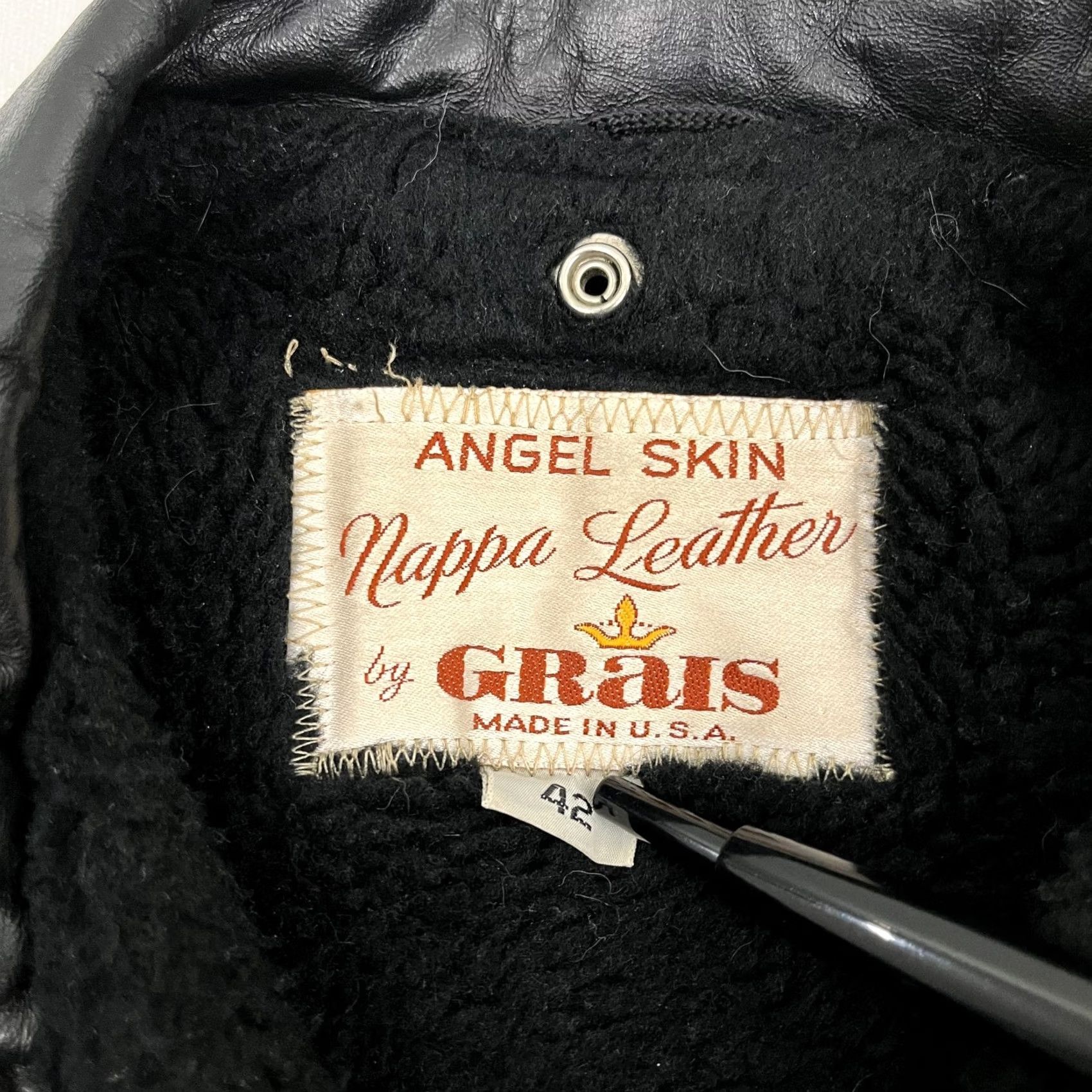Skin Vintage 80s Angel Skin Nappa Leather Grais Jacket Size 42 Black Shearling Bomber USA Size US XS / EU 42 / 0 - 2 Thumbnail