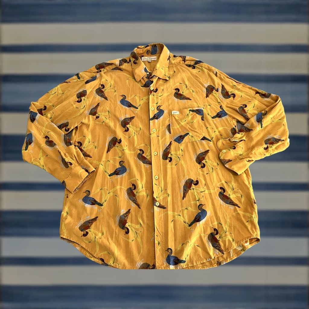 Guess GUESS Georges Marciano Long Sleeve Button Up Shirt Mens XL Yellow Ducks Rayon Pattern Animal Print Shirt Size US XL / EU 56 / 4 - 1 Thumbnail