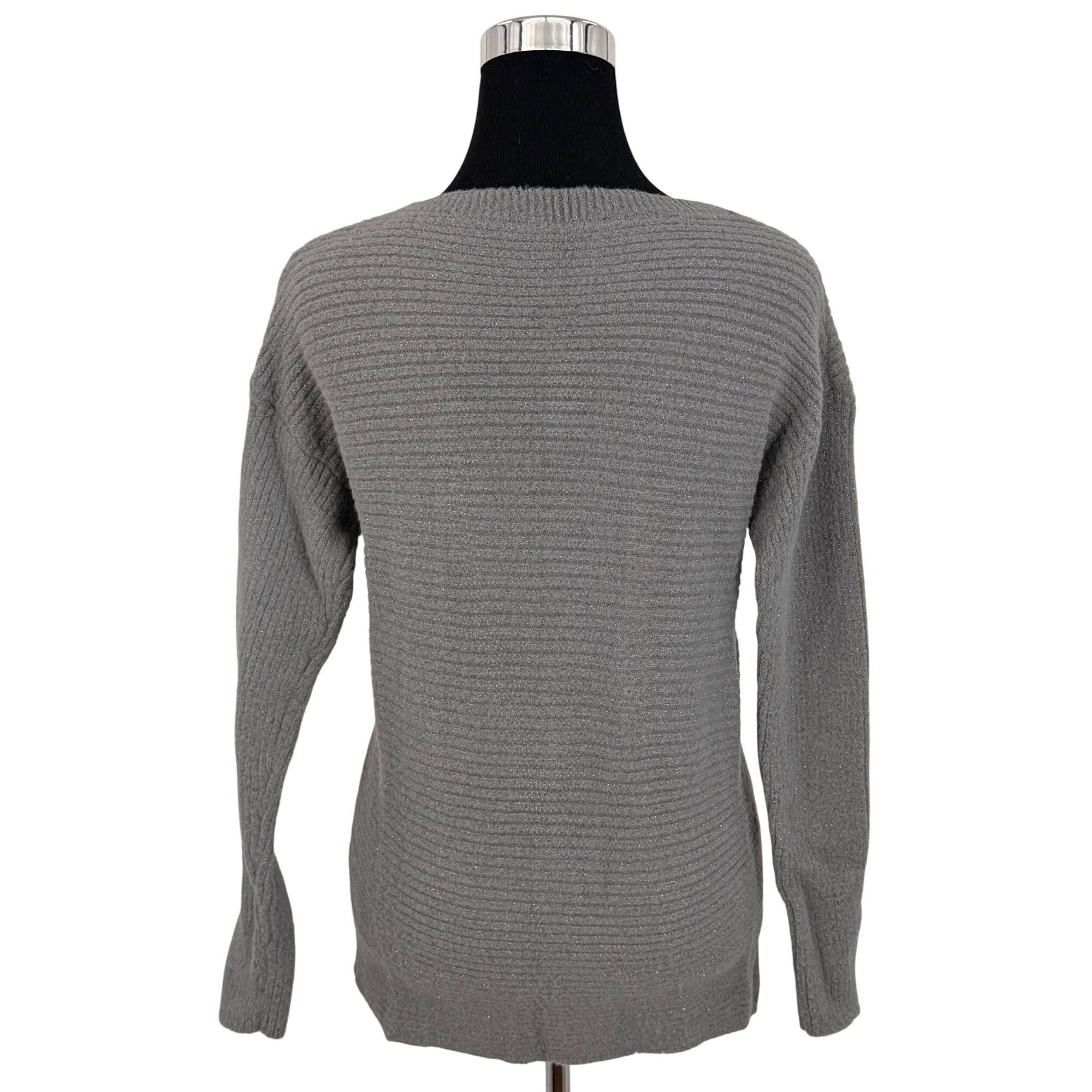Express Express Gray Metallic Faux Wrap Knit Sweater | Glamoratti Mo Size S / US 4 / IT 40 - 6 Thumbnail