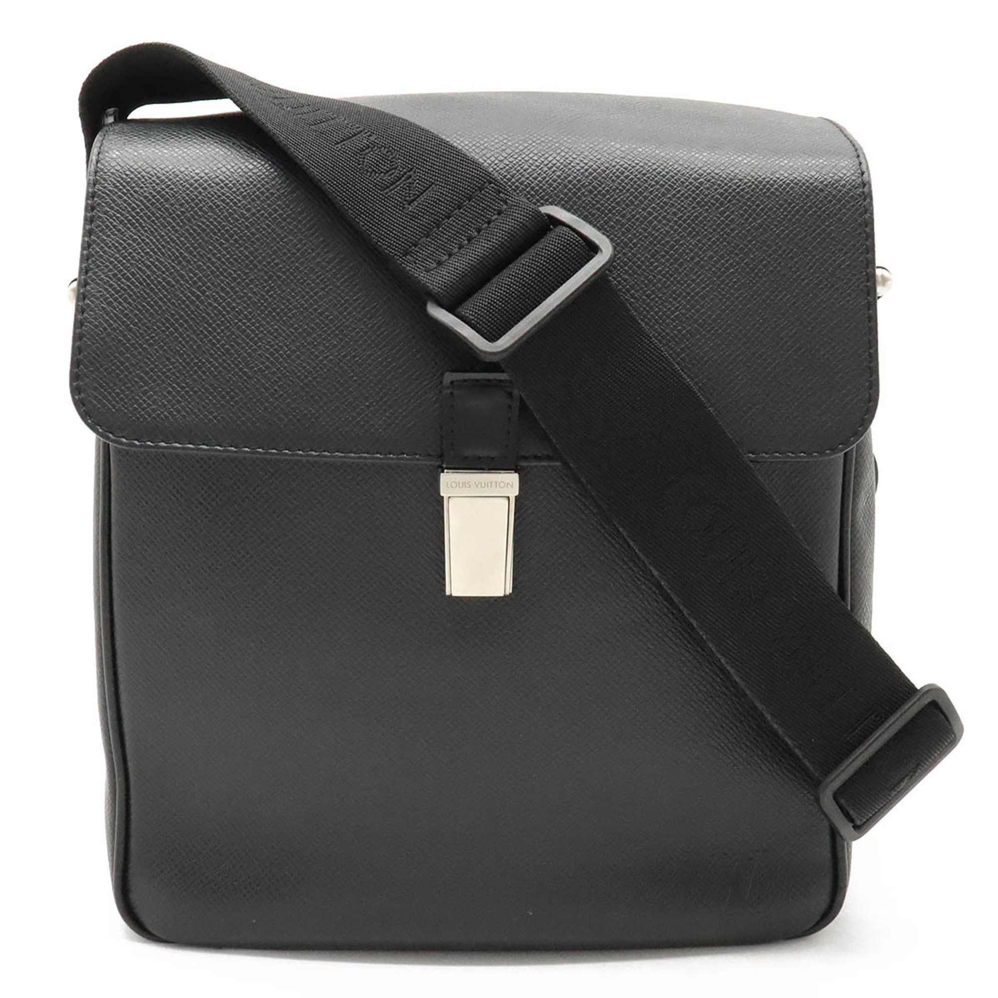 image of Louis Vuitton Taiga Pochette Yaranga Shoulder Bag Leather Ardoise Black M30822, Women's