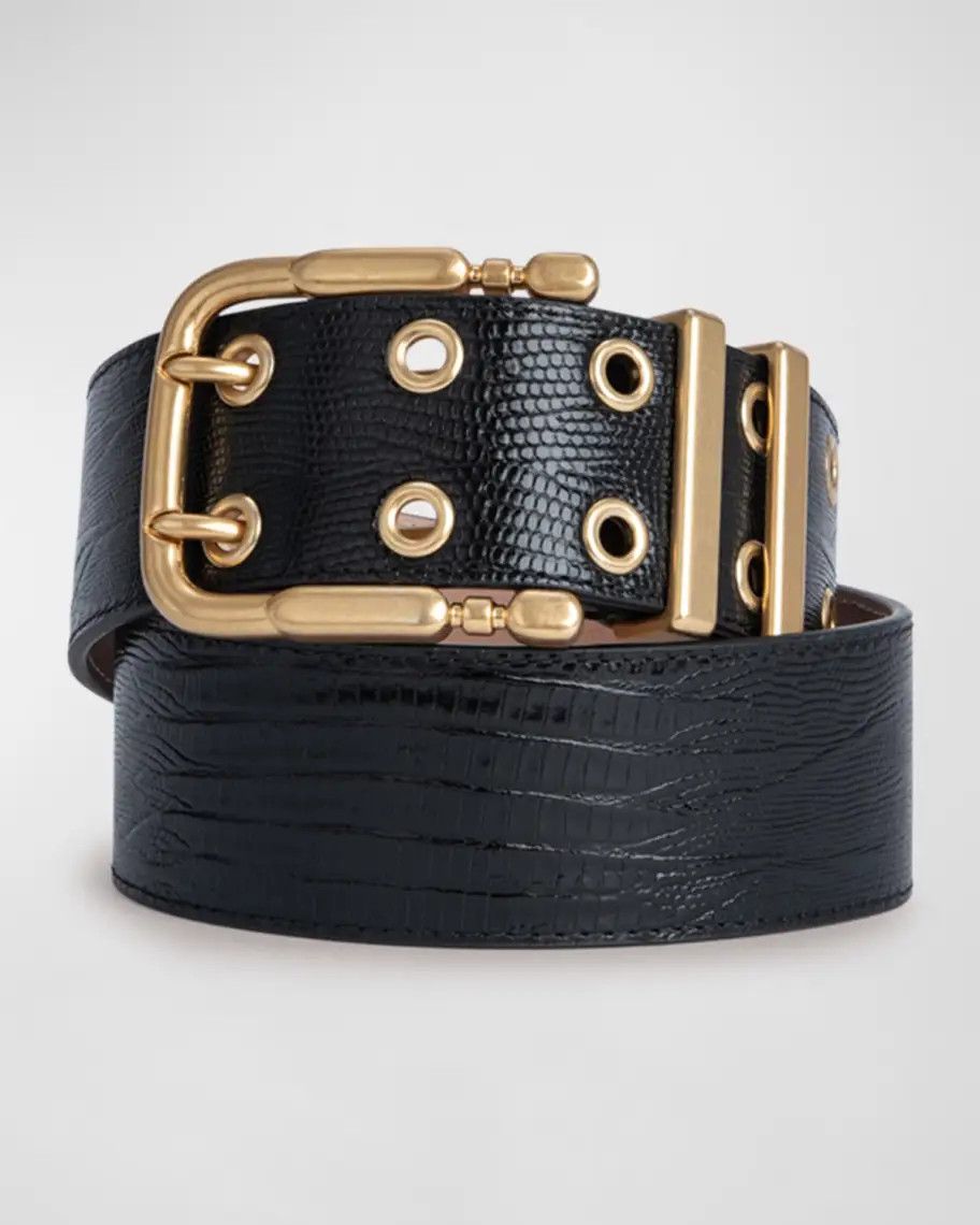 By Far o1mle1224 Size : M/Lizard Embossed Leather Belt in Black Size ONE SIZE - 1 Thumbnail
