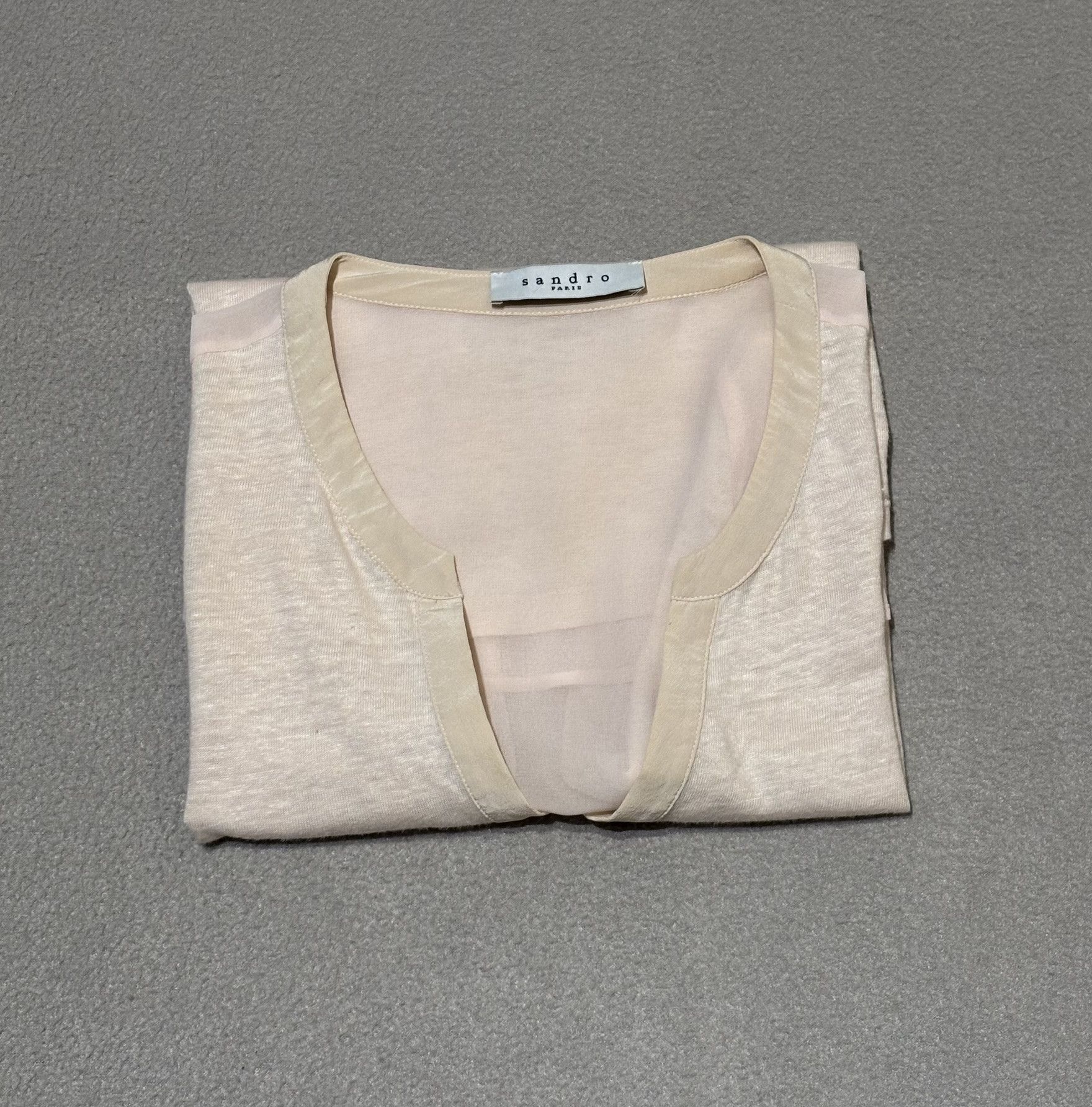 Sandro Sandro V-neck Ecru blouse Linen Silk Size L / US 10 / IT 46 - 17 Thumbnail