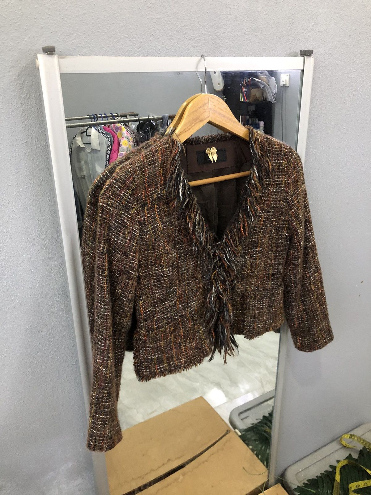 Yohji Yamamoto Ined Ponte Torto Tweed Cropped Jacket Japan Size XXS / US 00 / IT 34 - 2 Thumbnail