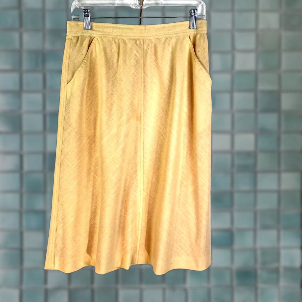 Vintage Vintage Evaa Picon A-Line Linen Skirt Women’s Size 14 Yellow Pockets 80s Midi Fall Spring Summer Size 36" / US 14 / IT 50 - 1 Thumbnail