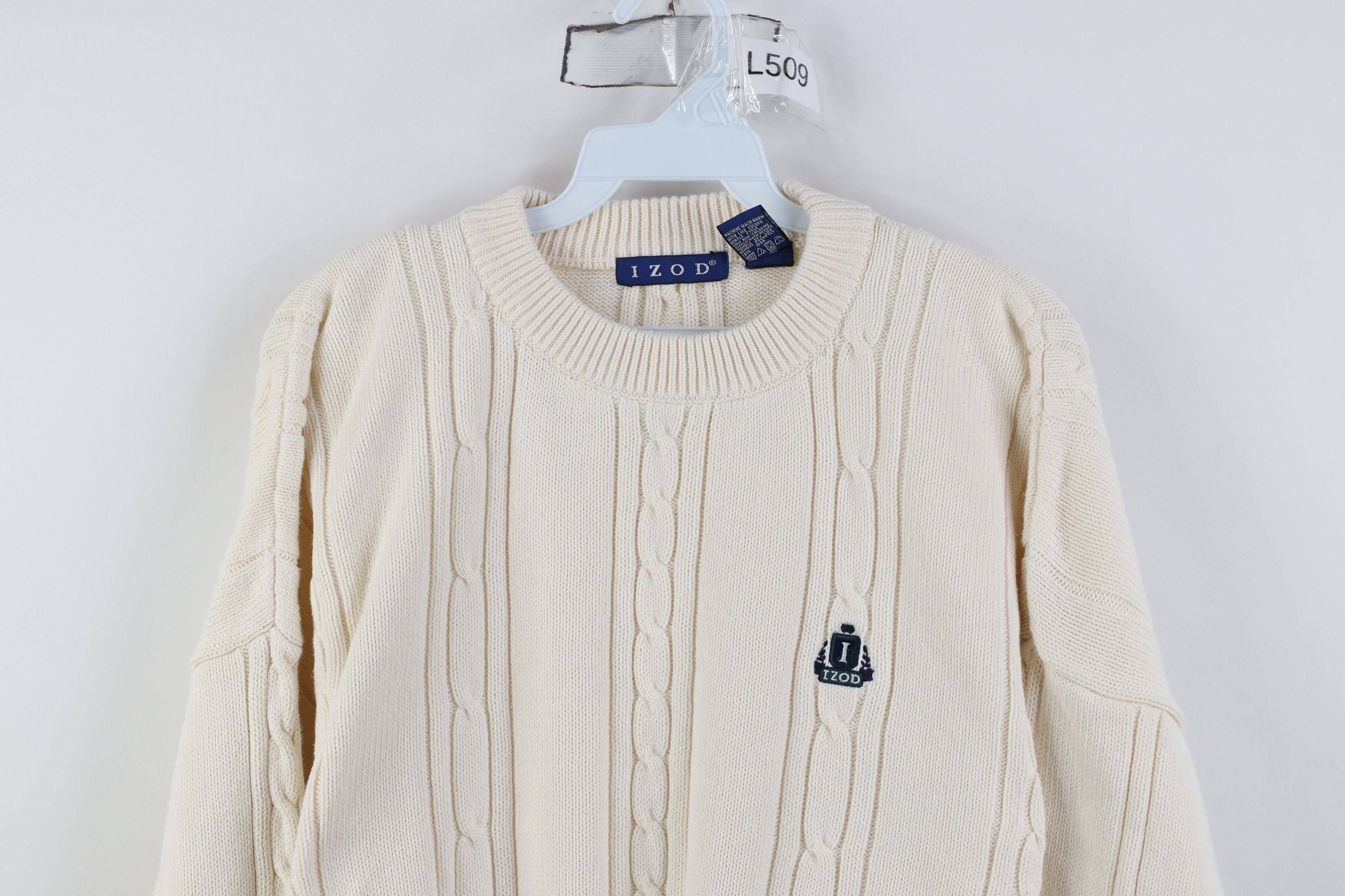 Izod Vintage 90s Izod Ribbed Cable Knit Crewneck Sweater Cream Size US XL / EU 56 / 4 - 2 Thumbnail