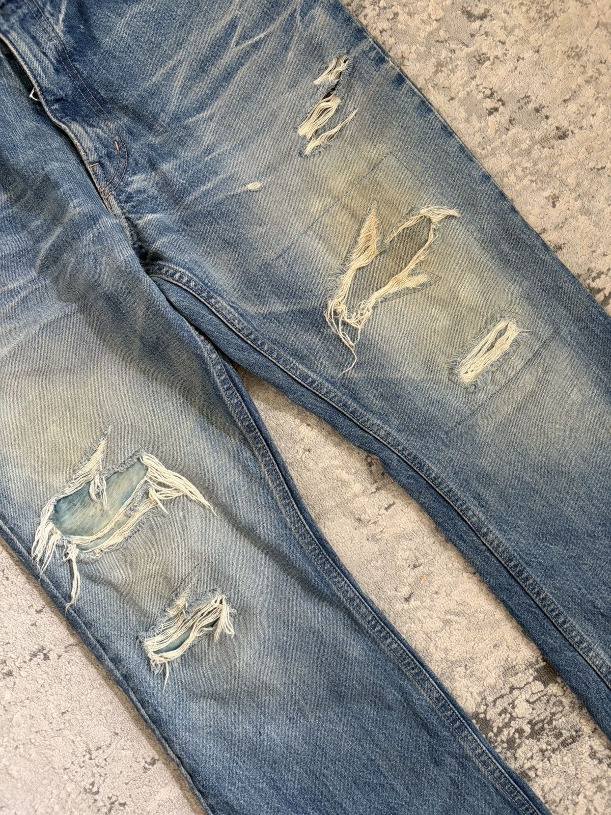 Isamu Katayama Backlash AW12 Blue Cowhide Leather Heelbite Repair Bootcut Denim Size US 33 - 3 Thumbnail