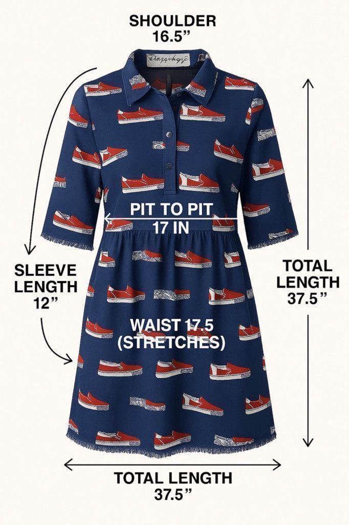 Other Dizzy Lizzie Red Sneaker Print Shirt Dress – M, 100% Cotton Size L / US 10 / IT 46 - 4 Thumbnail