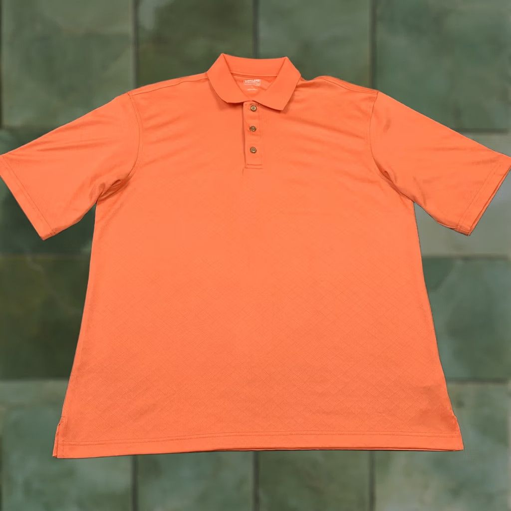 Vintage Kirkland Signature Mens L Orange Diamond Design Performance Polo Shirt Size US L / EU 52-54 / 3 - 1 Thumbnail