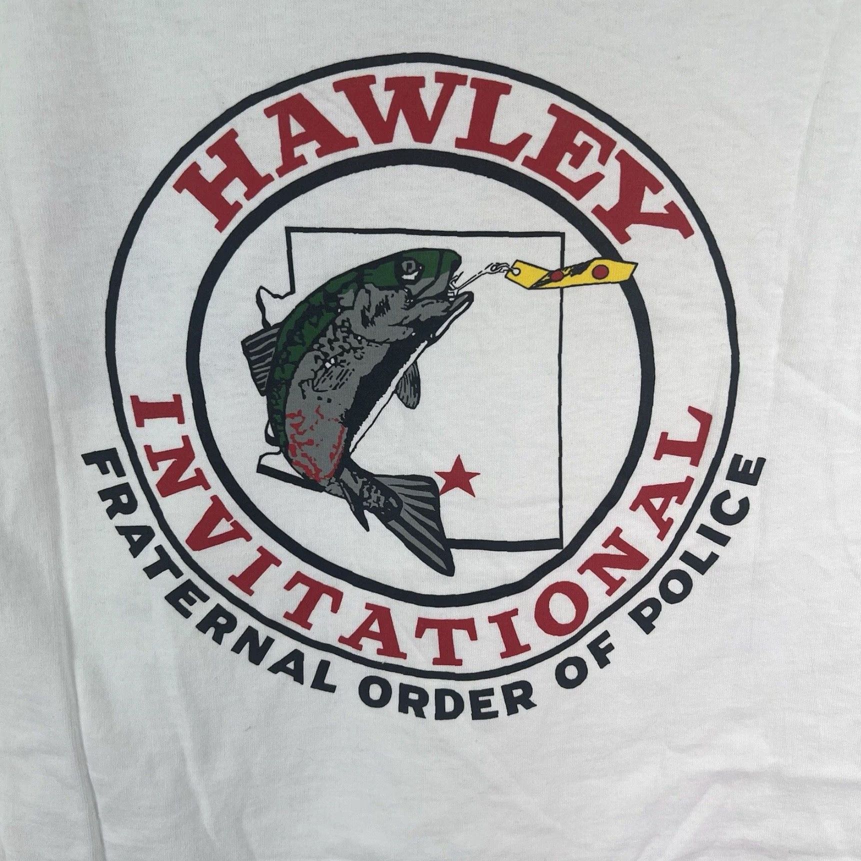 Vintage VINTAGE Police Fish T-Shirt Mens XL White 2000s Hawley Fishing Tournament Graphic Print Short Sleeve Size US XL / EU 56 / 4 - 7 Thumbnail