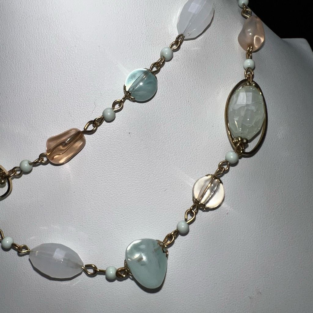 Vintage Vintage Glass Bead and Stone Silver Tone Long Necklace (show Size ONE SIZE - 3 Thumbnail