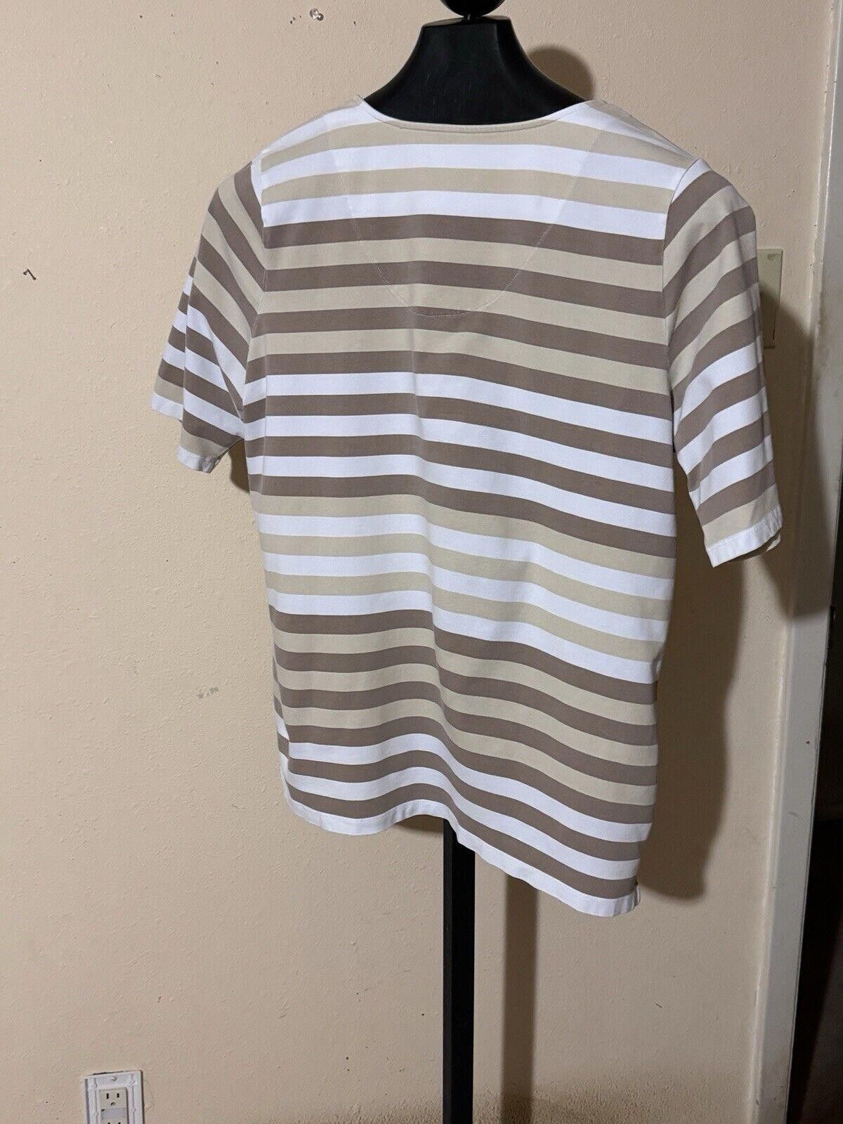 Denim & Co. Denim & Company Brown Khaki & White Striped Top Sz L Size L / US 10 / IT 46 - 3 Thumbnail