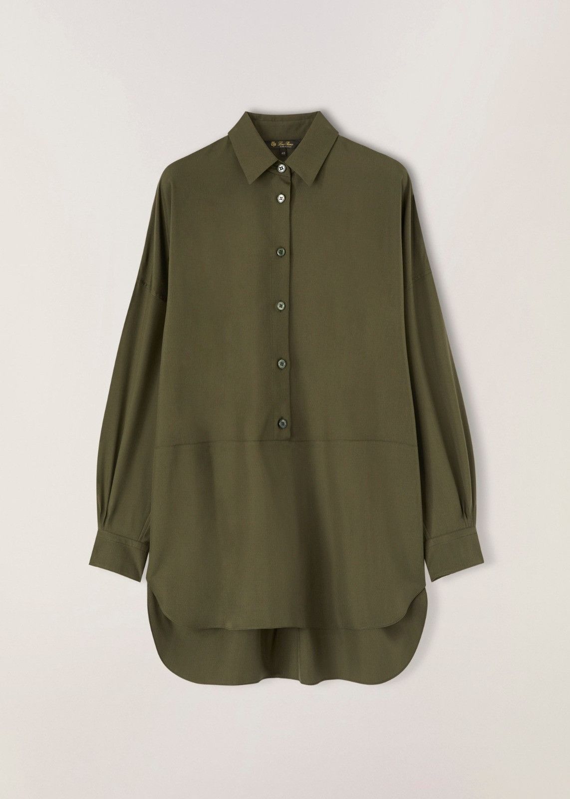 image of Loro Piana O1Loc1C0224 Sveva Popeline Silk Shirt In Green, Women's (Size XL)
