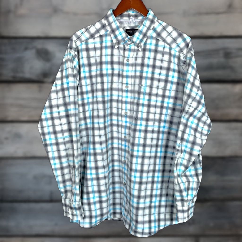 Ariat Ariat Pro Series Shirt Adult XL White Blue Gray Check Long Sleeve Workwear Size US XL / EU 56 / 4 - 1 Thumbnail