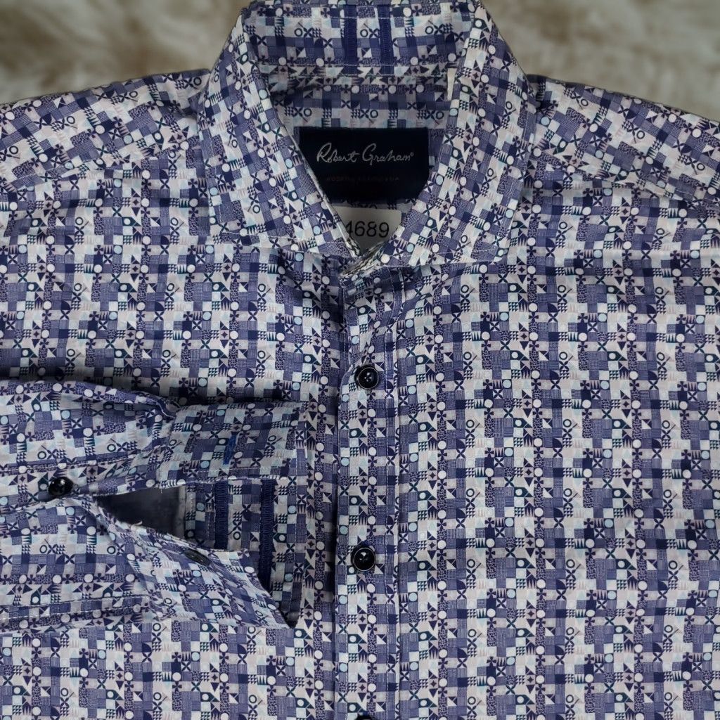 Robert Graham Robert Graham Shirt Mens M Blue Geometric Button-Up Long Sleeve Size US M / EU 48-50 / 2 - 1 Thumbnail