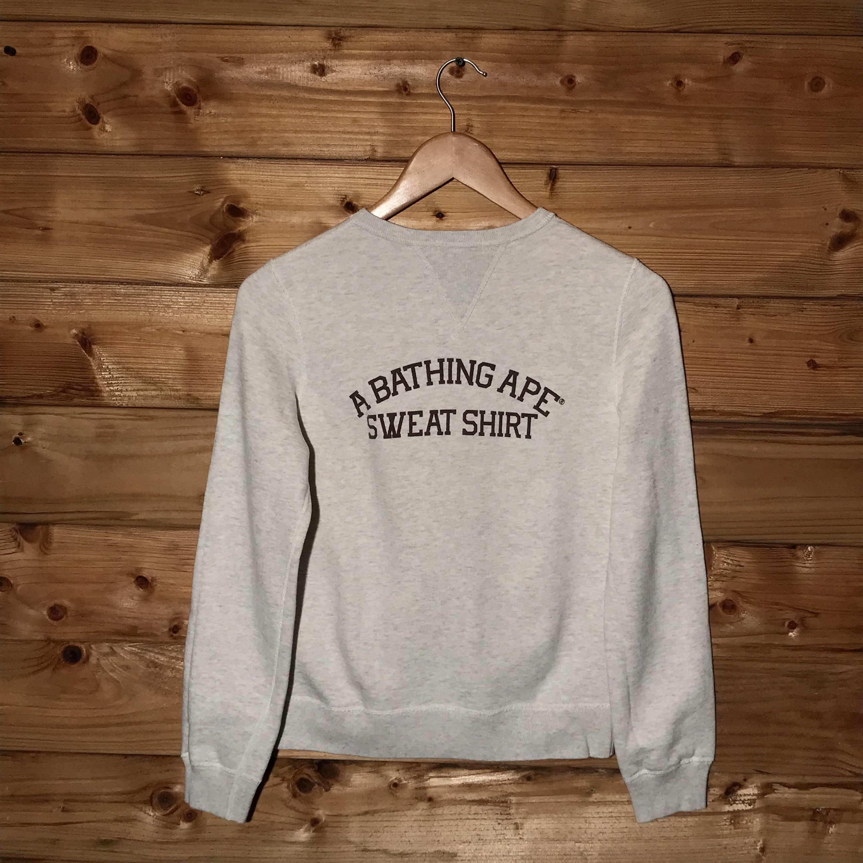 00s Bape Sweat Shirt Back Spellout Womens Grey Sweatshirt