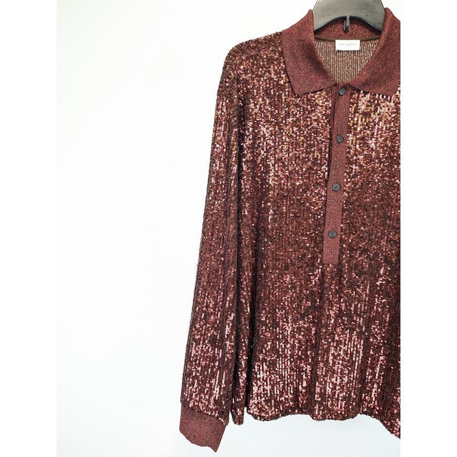 Saint Laurent Paris o1rshd1 Sequinned Sequin Long Sleeve Polo Shirt in Red Size US XL / EU 56 / 4 - 6 Thumbnail
