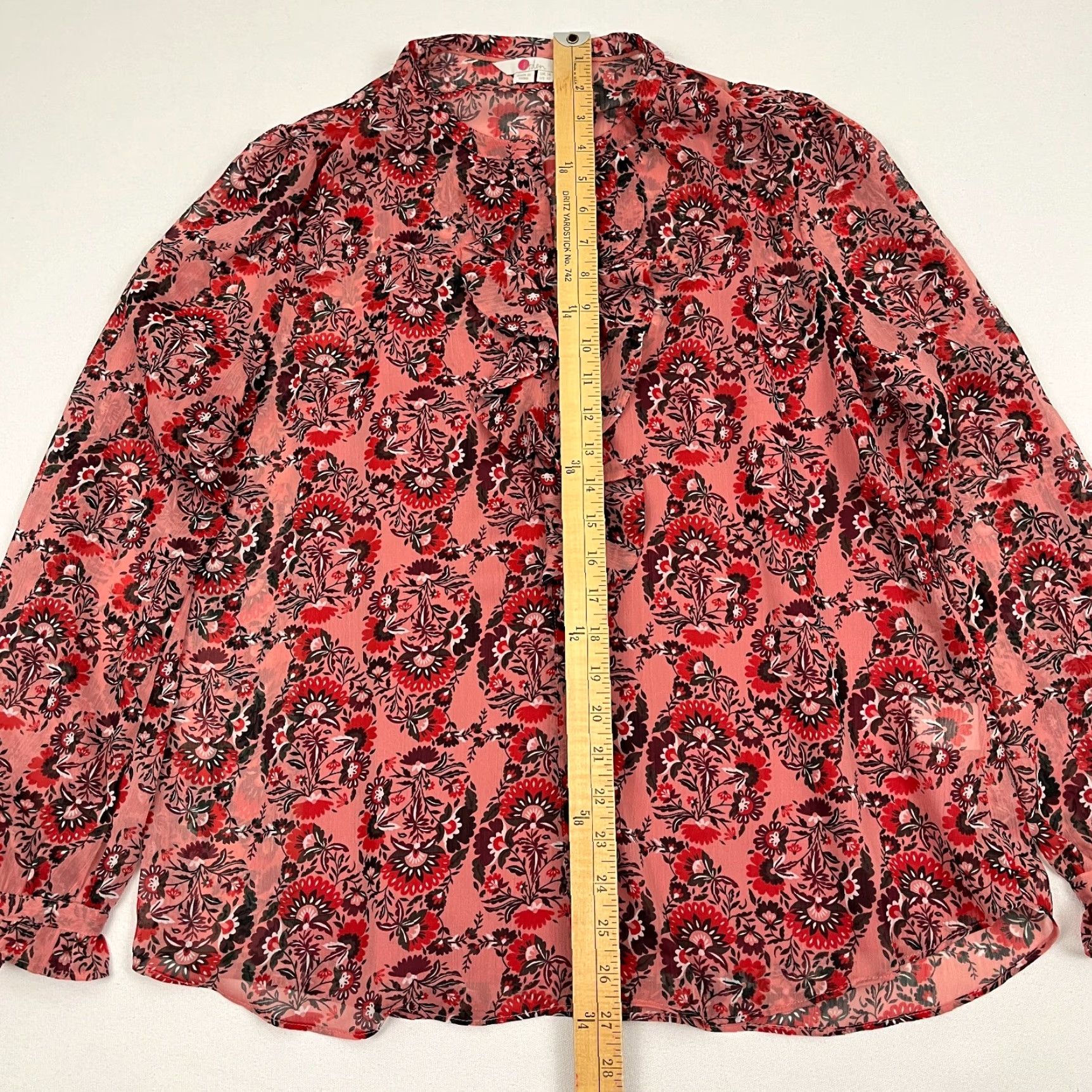 Boden VINTAGE Boden Blouse W/ Tank Top Womens UK 14 / US 10 Pink Red Floral Sheer Ruffle Boho Size L / US 10 / IT 46 - 4 Thumbnail
