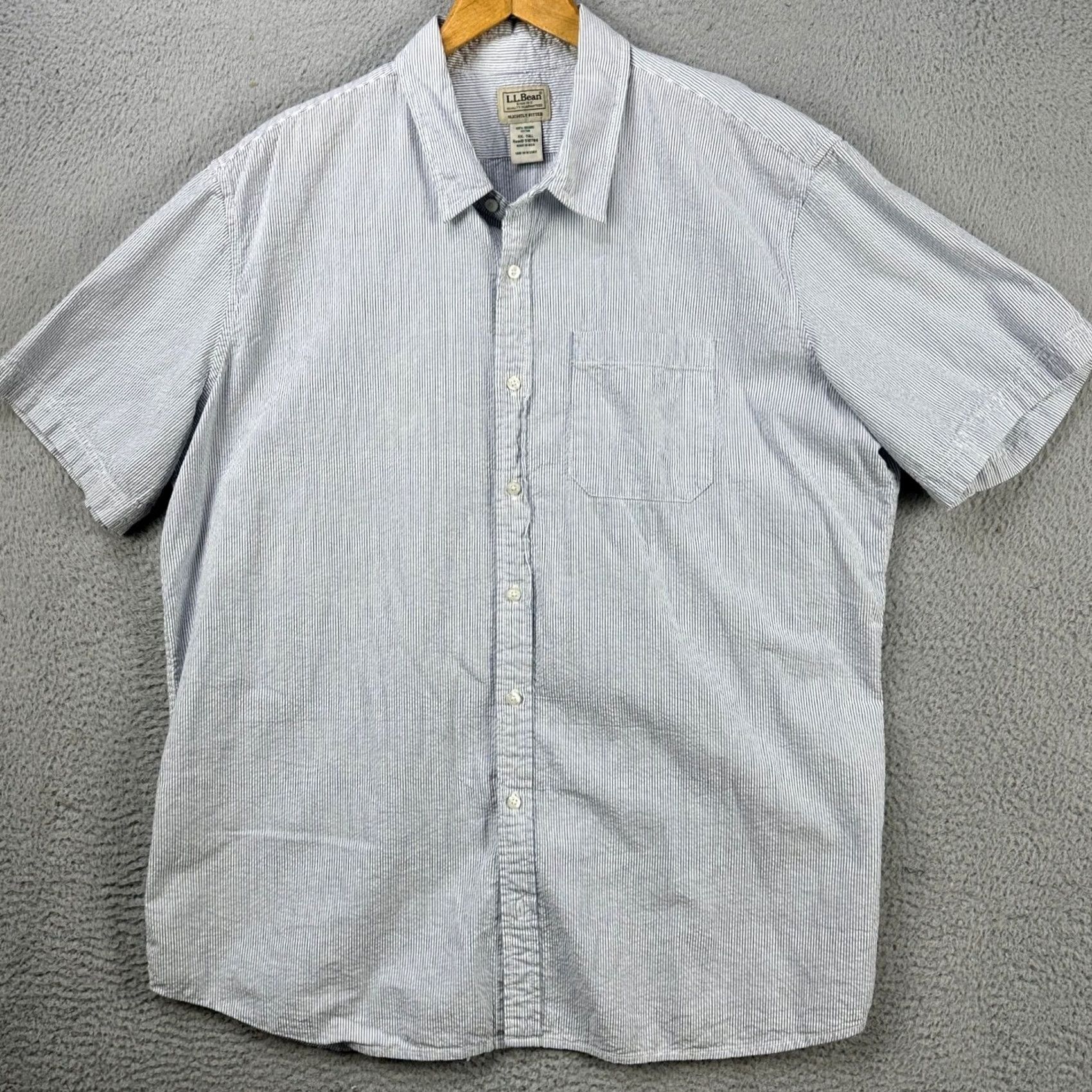 Vintage L.L. Bean Organic Cotton Shirt Seersucker Mens 2XL Tall Blue Striped Button Up Size US XXL / EU 58 / 5 - 3 Thumbnail
