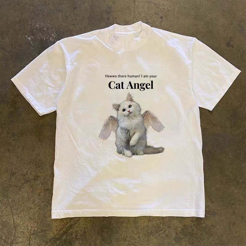 Vintage White retro cat angel print t-shirt Size US M / EU 48-50 / 2 - 1 Thumbnail