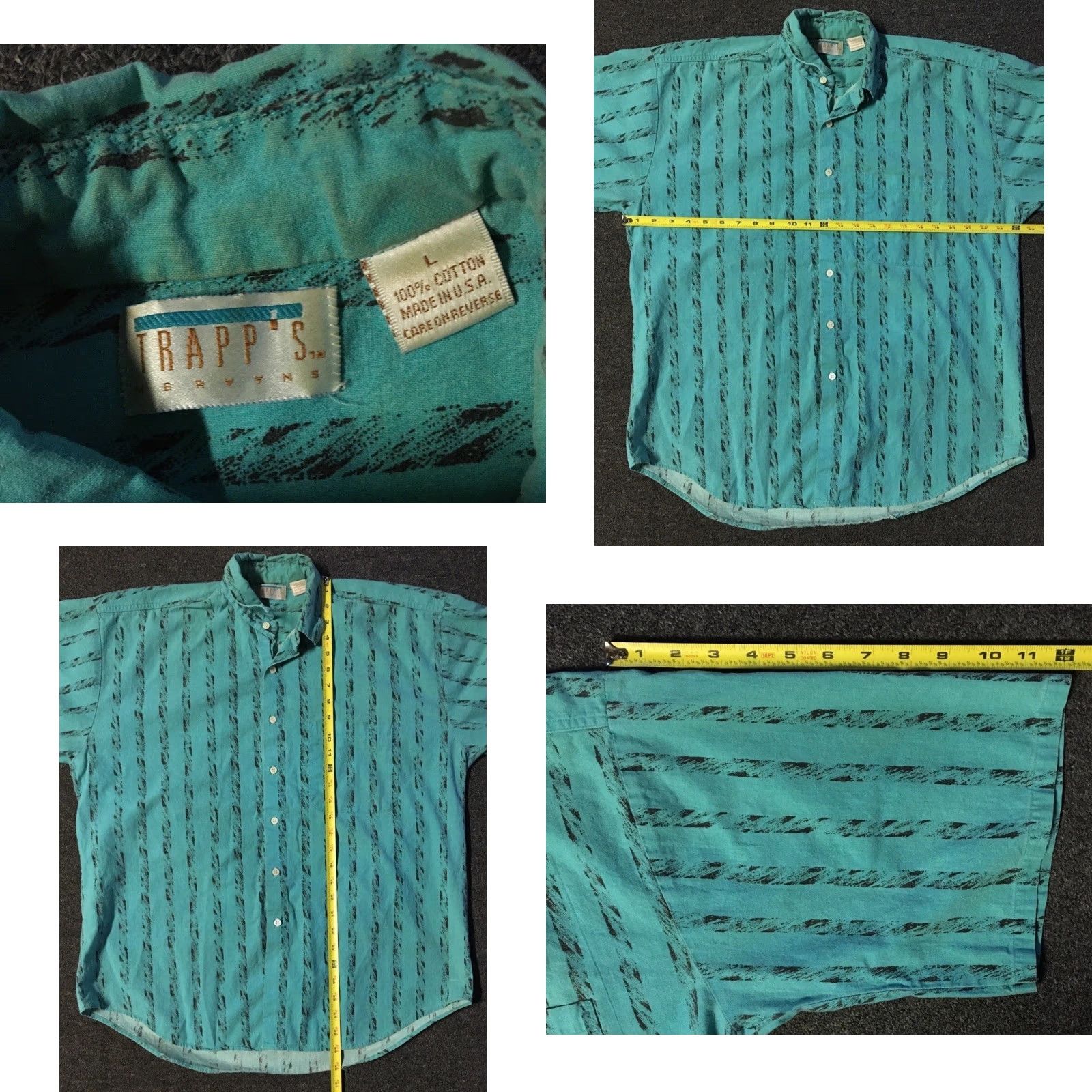 Gotcha VINTAGE All Over Print Shirt M/Adult L Green Striped Button-Up Casual 80s Grunge Surf Beach Vaporwave Size US L / EU 52-54 / 3 - 9 Thumbnail