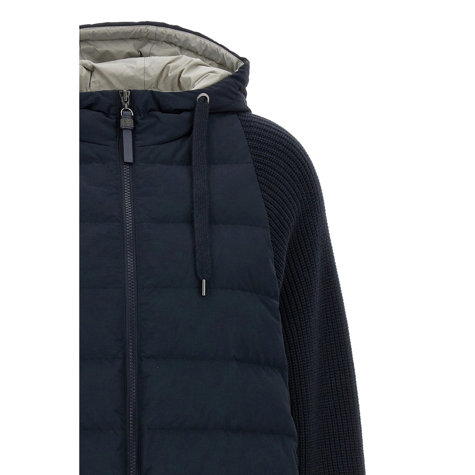 Brunello Cucinelli BRUNELLO CUCINELLI Wool Hooded Blue Nylon Down Jacket New (W Size M / US 6-8 / IT 42-44 - 3 Thumbnail