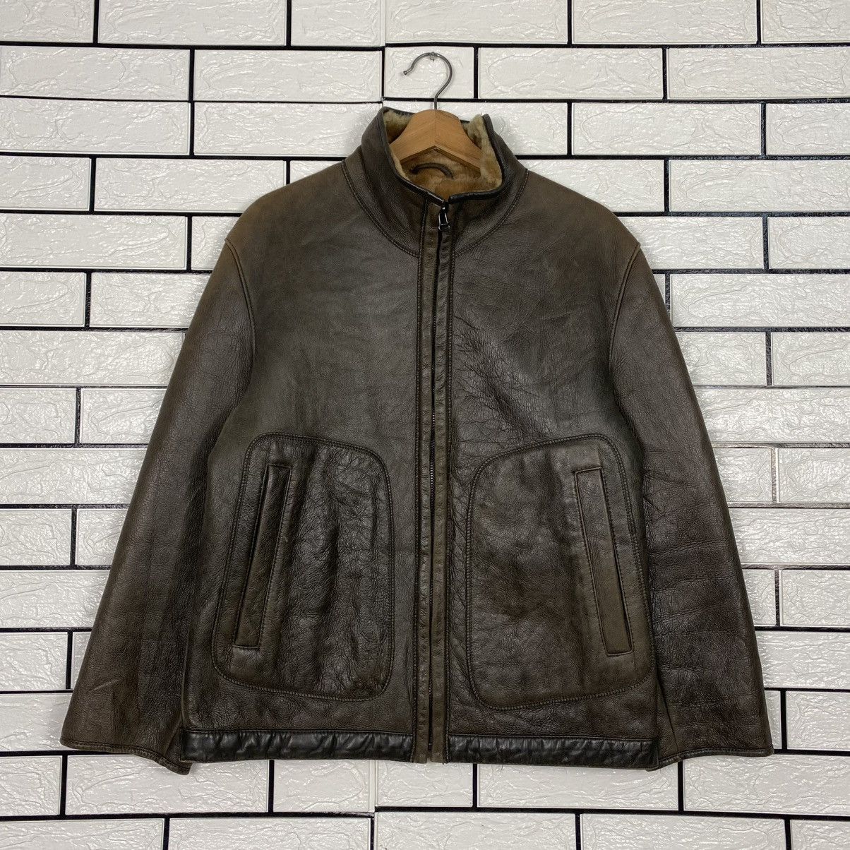 Hugo Boss 🔥VINTAGE LEATHER JACKET HUGO BOSS SHEARLING BLANKET Size US S / EU 44-46 / 1 - 1 Thumbnail