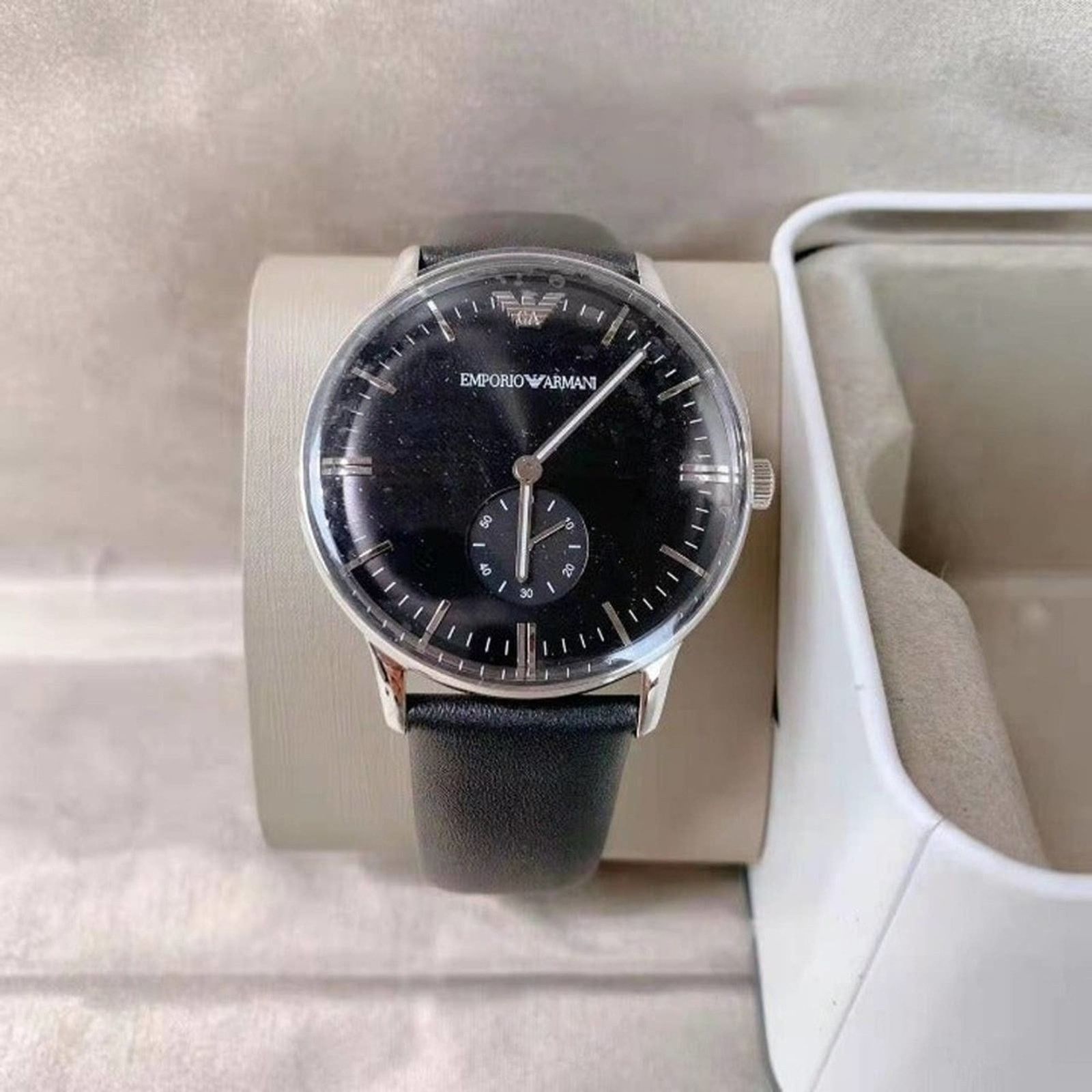 Emporio Armani Emporio Armani AR0382 Men's Two-Hand Black Leather Watch Size ONE SIZE - 2 Thumbnail