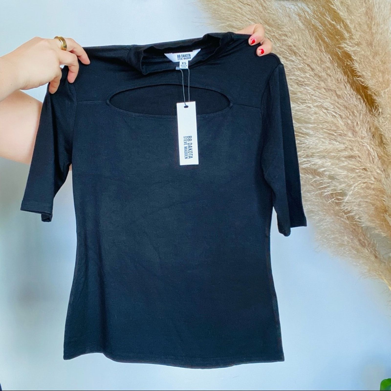 BB Dakota BB DAKOTA STEVE MADDEN Black Cutout Bodycon Blouse Shirt Top Size XS / US 0-2 / IT 36-38 - 6 Thumbnail