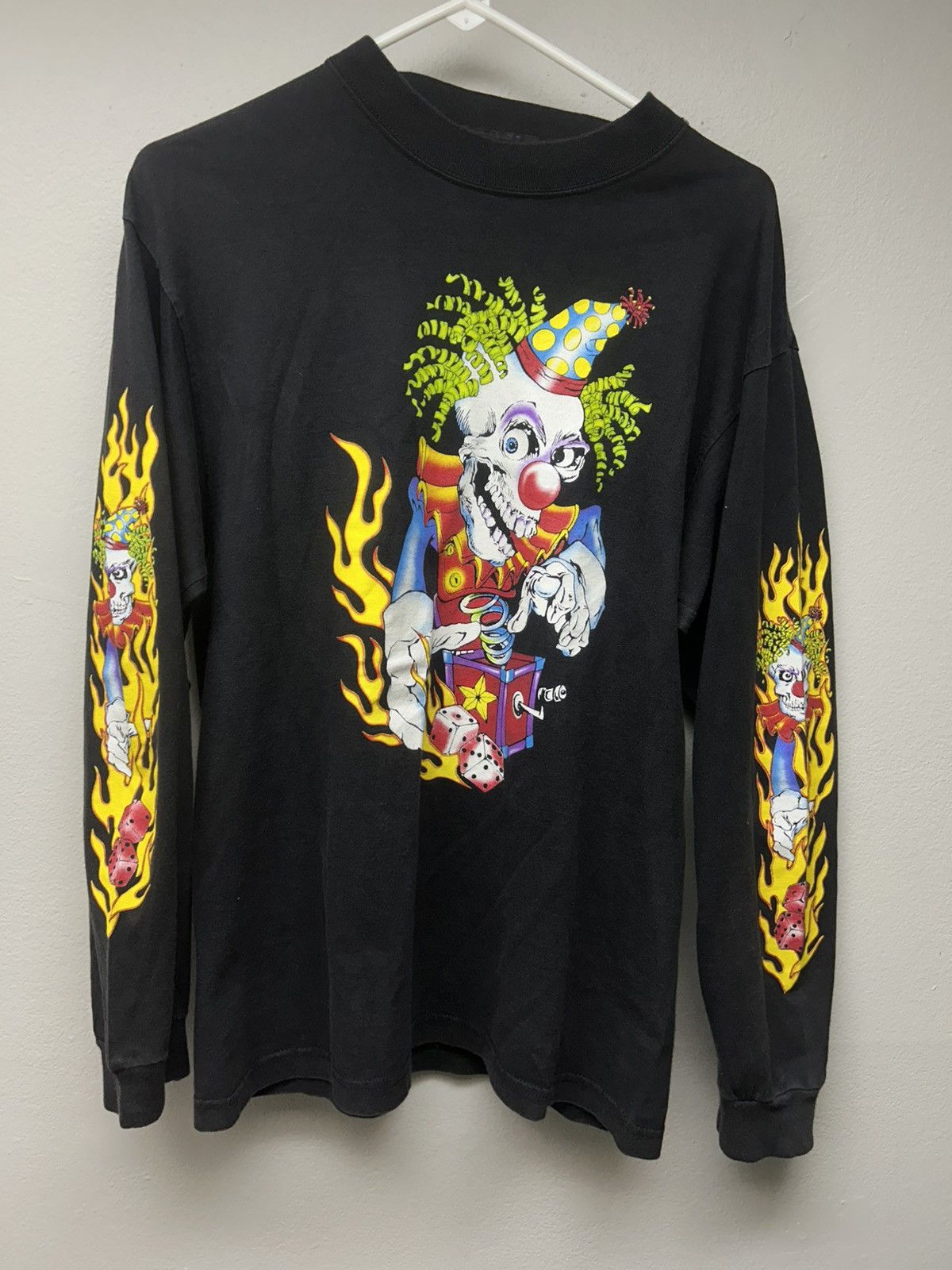 Vintage 90s Jack in the Box Clown Throwing Dice Flame Longsleeve Size US L / EU 52-54 / 3 - 1 Thumbnail